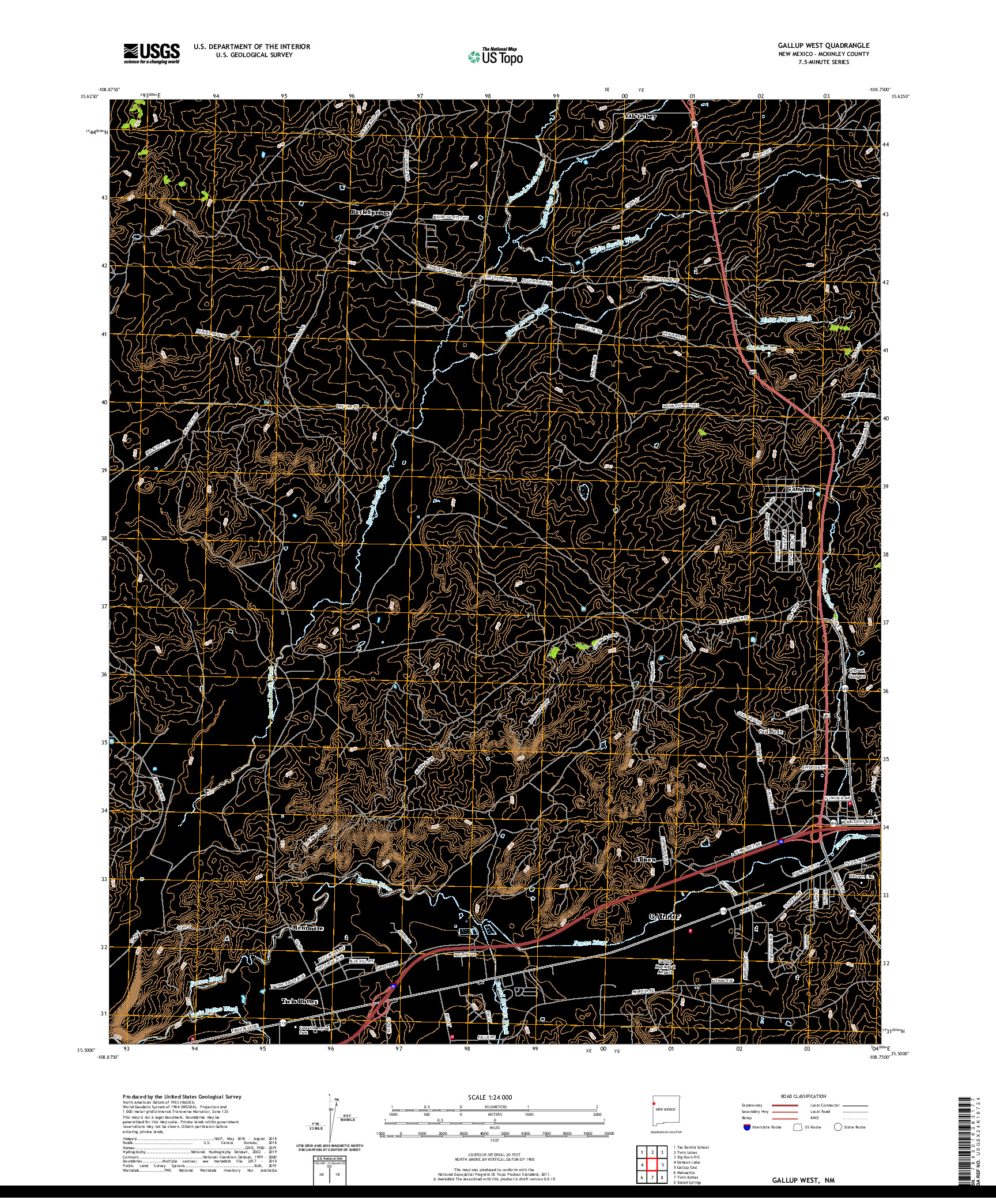 USGS US TOPO 7.5-MINUTE MAP FOR GALLUP WEST, NM 2020