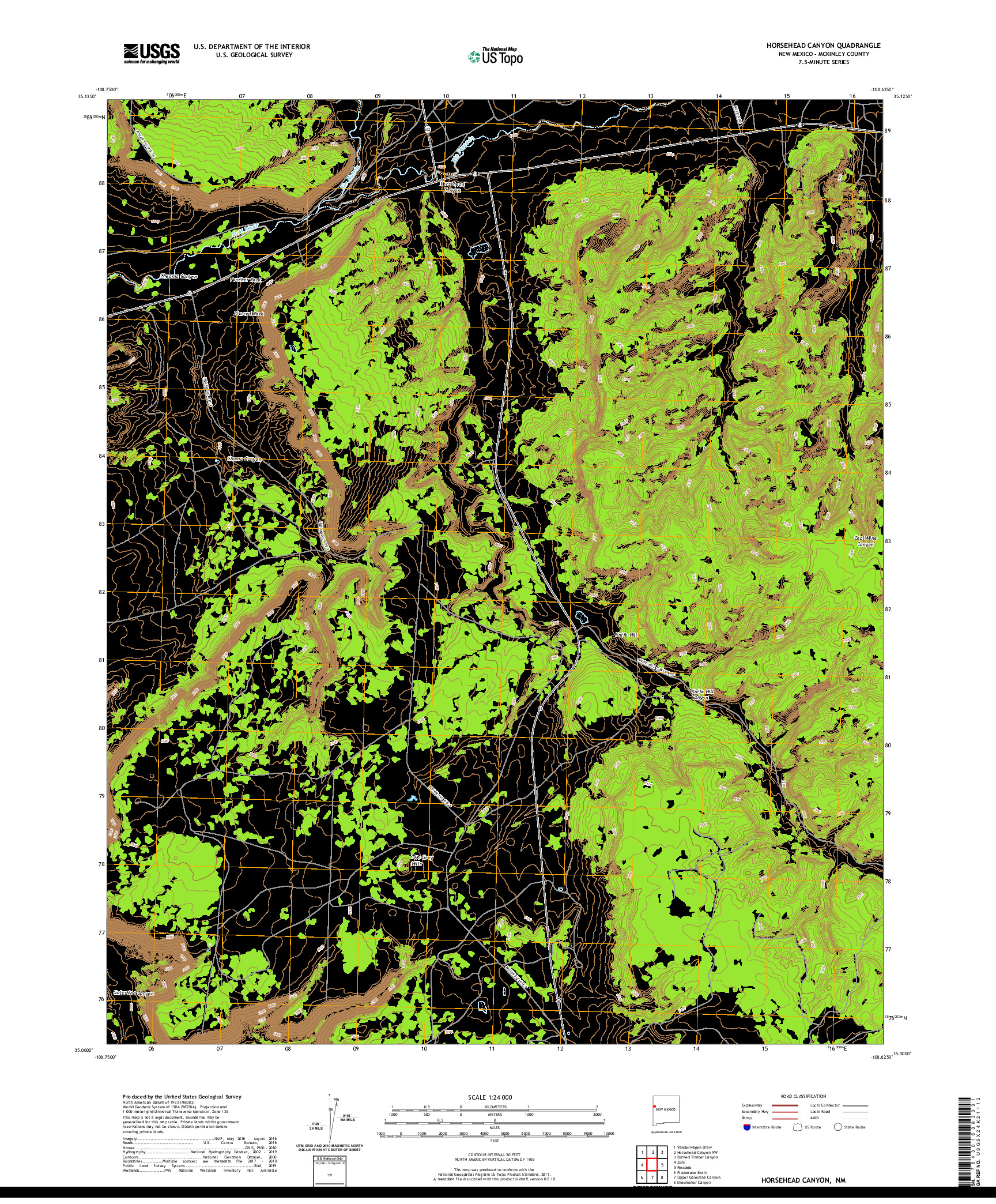 USGS US TOPO 7.5-MINUTE MAP FOR HORSEHEAD CANYON, NM 2020