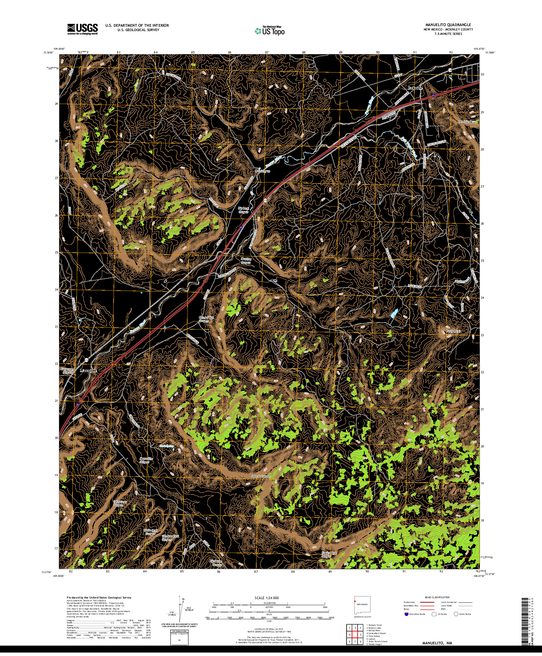 USGS US TOPO 7.5-MINUTE MAP FOR MANUELITO, NM 2020