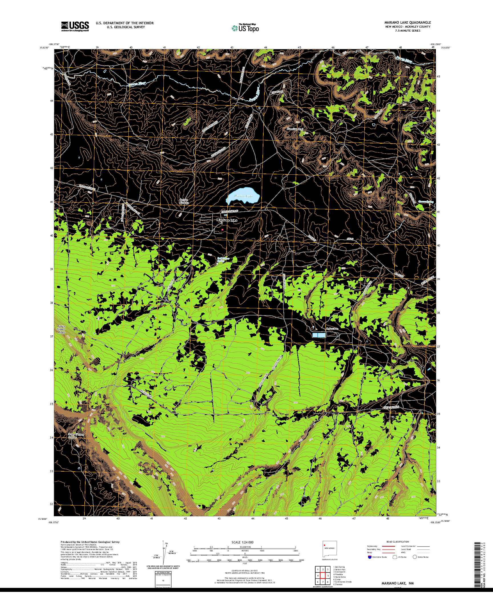 USGS US TOPO 7.5-MINUTE MAP FOR MARIANO LAKE, NM 2020