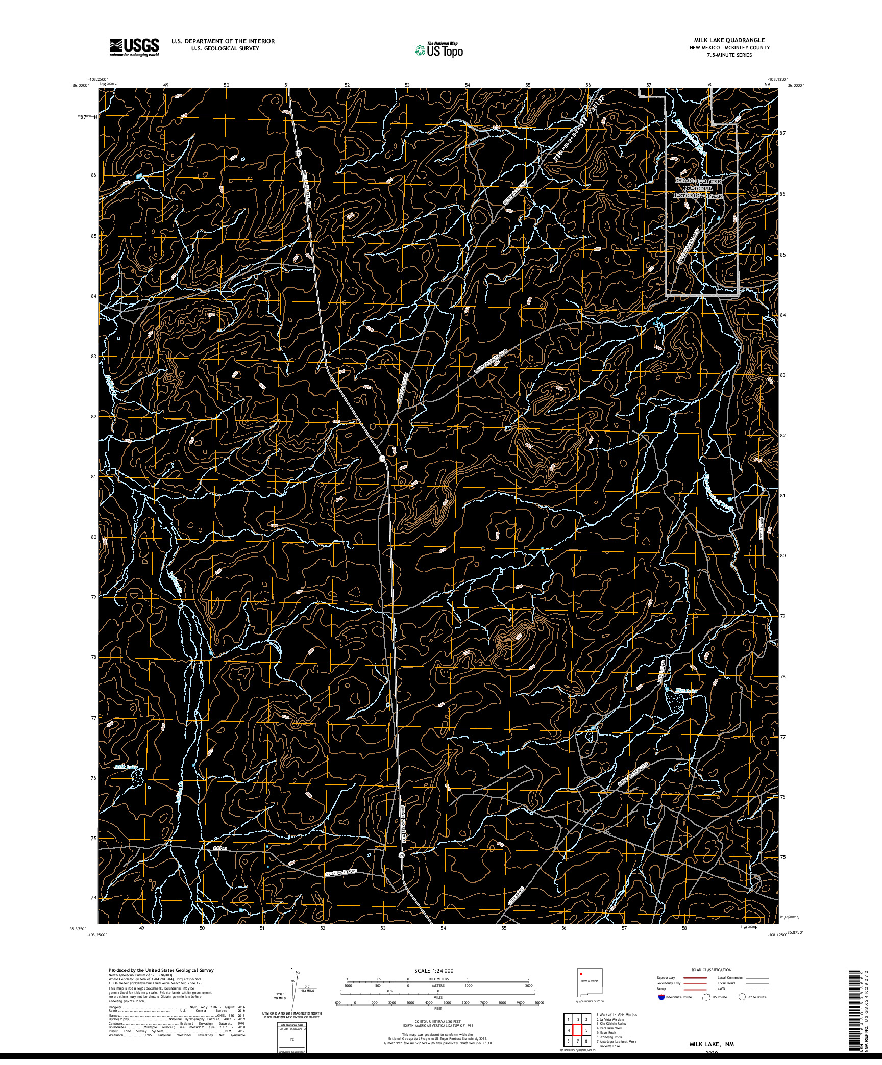 USGS US TOPO 7.5-MINUTE MAP FOR MILK LAKE, NM 2020