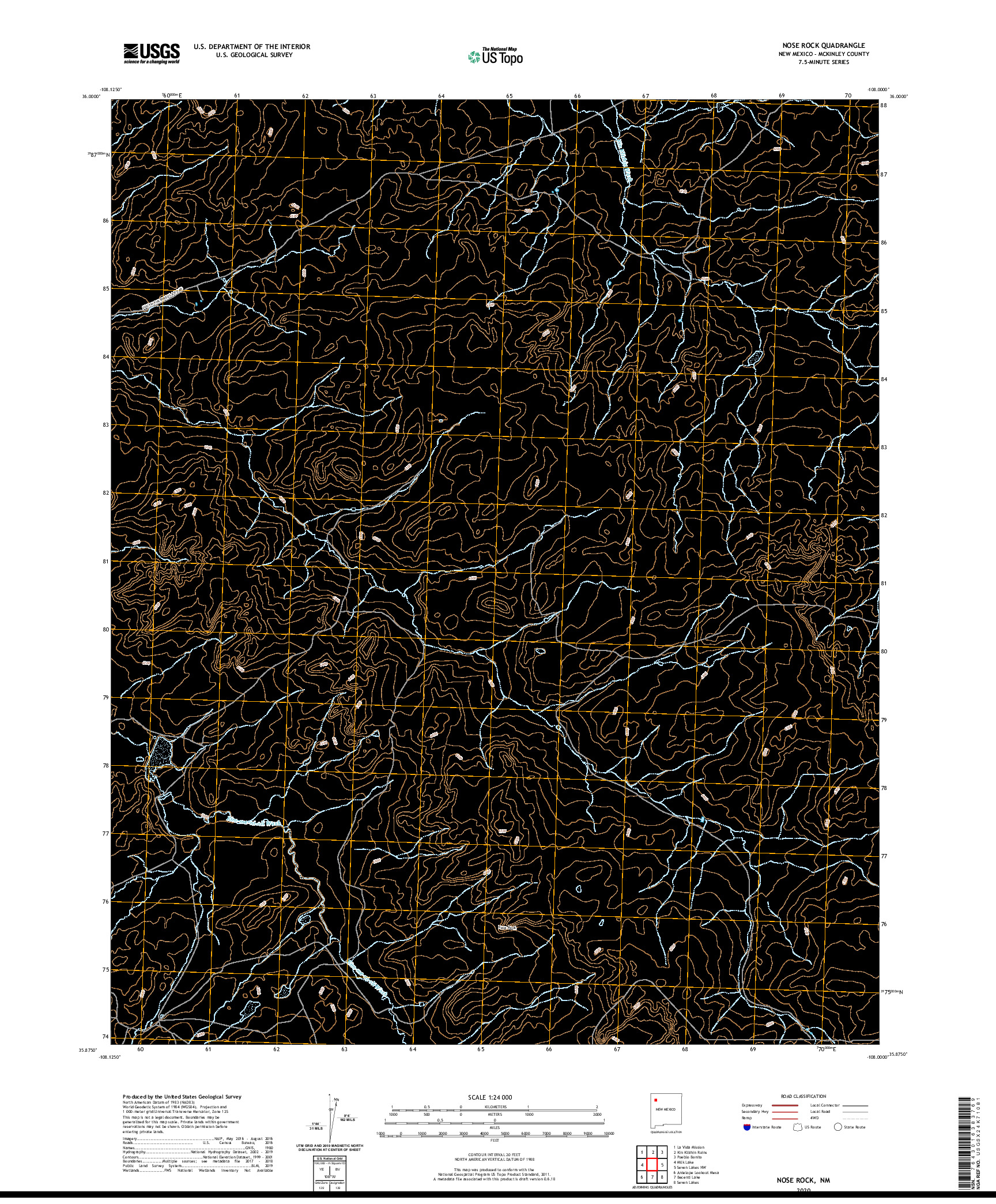 USGS US TOPO 7.5-MINUTE MAP FOR NOSE ROCK, NM 2020