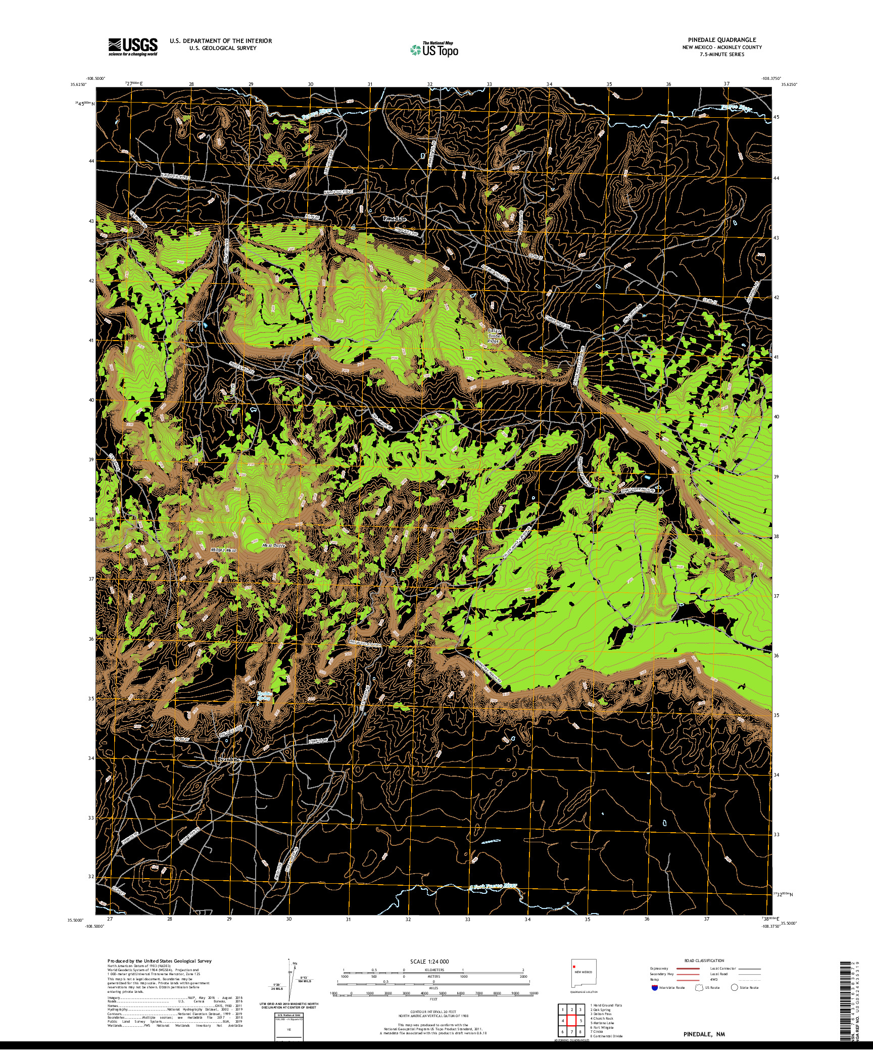 USGS US TOPO 7.5-MINUTE MAP FOR PINEDALE, NM 2020