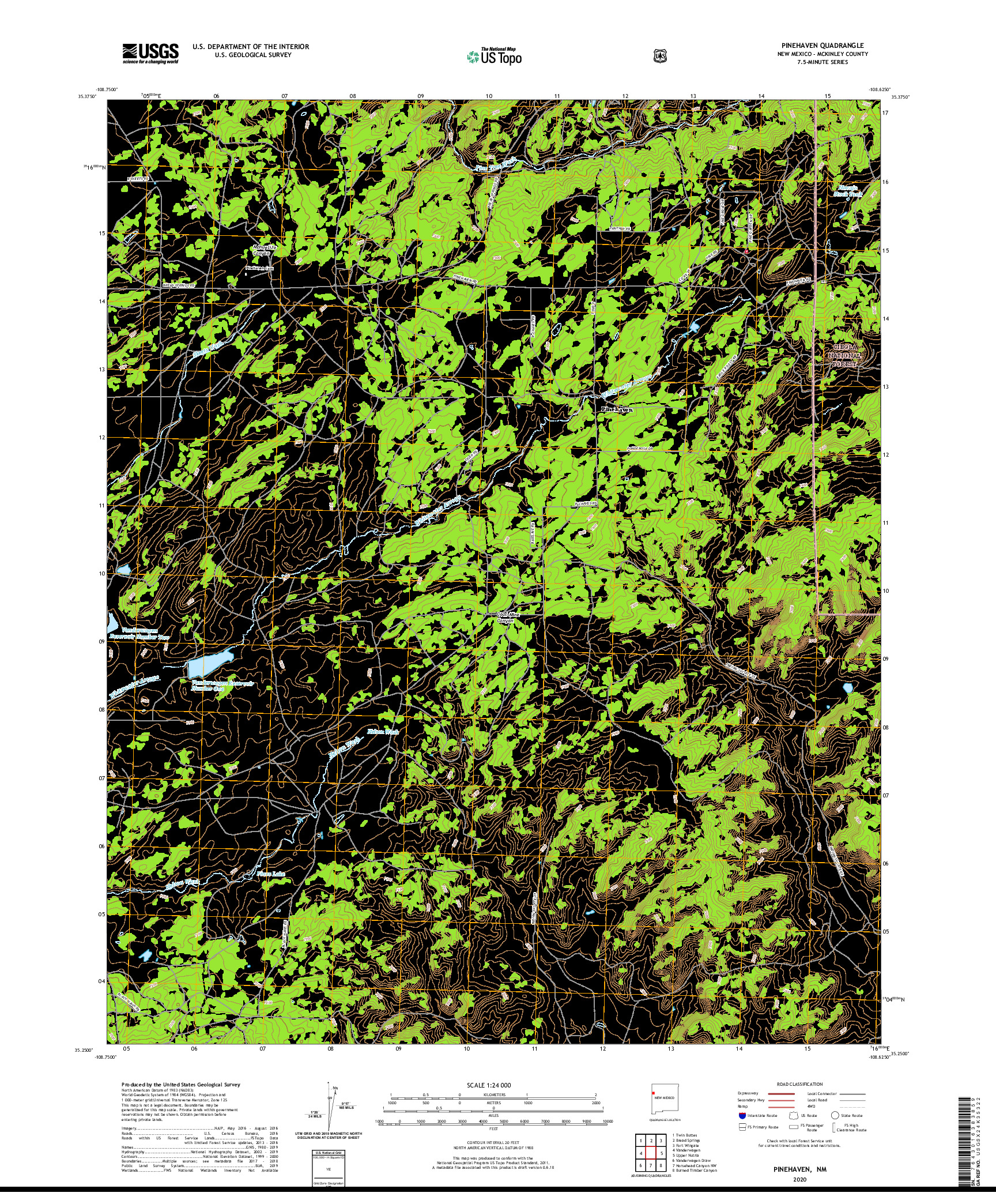 USGS US TOPO 7.5-MINUTE MAP FOR PINEHAVEN, NM 2020