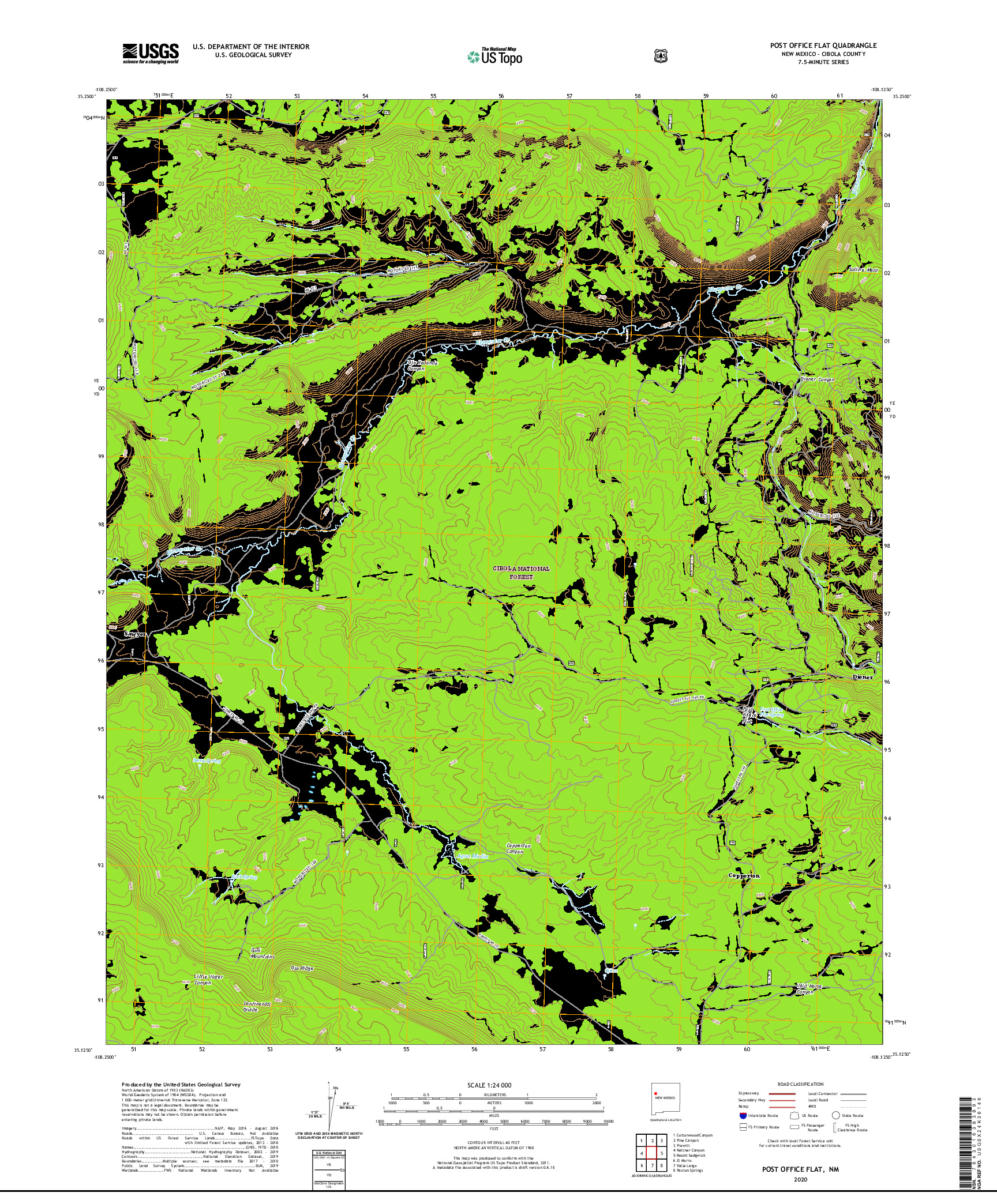 USGS US TOPO 7.5-MINUTE MAP FOR POST OFFICE FLAT, NM 2020