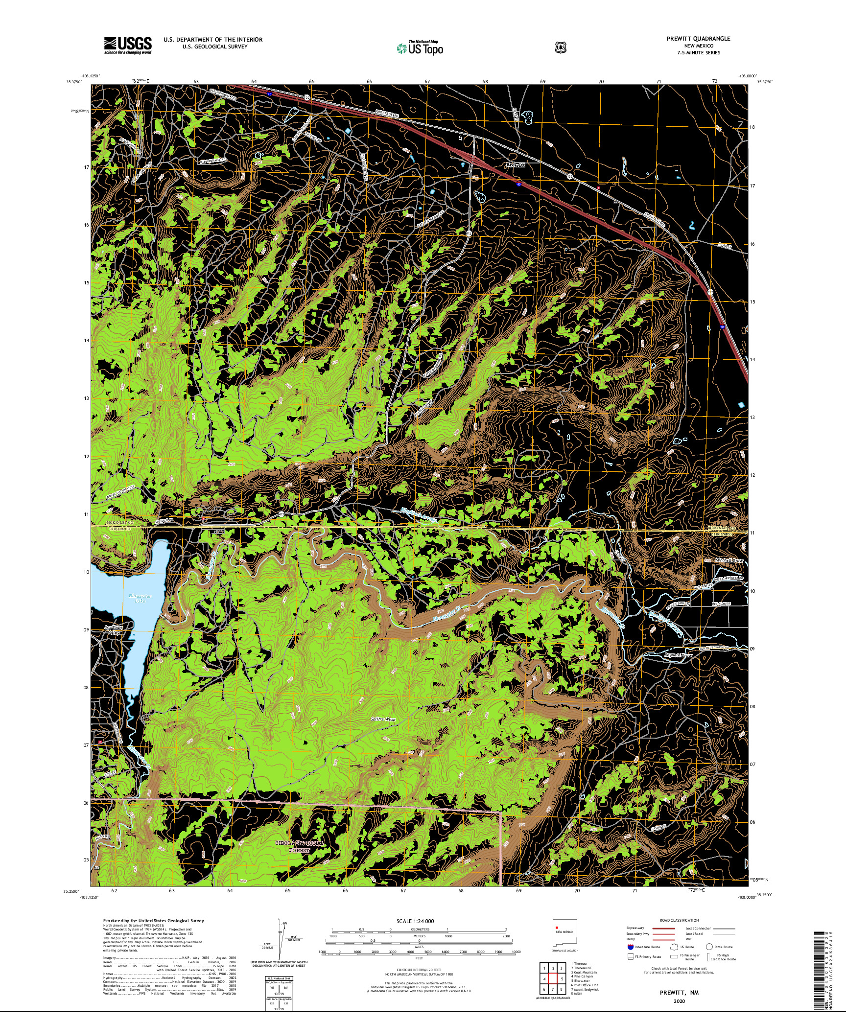 USGS US TOPO 7.5-MINUTE MAP FOR PREWITT, NM 2020