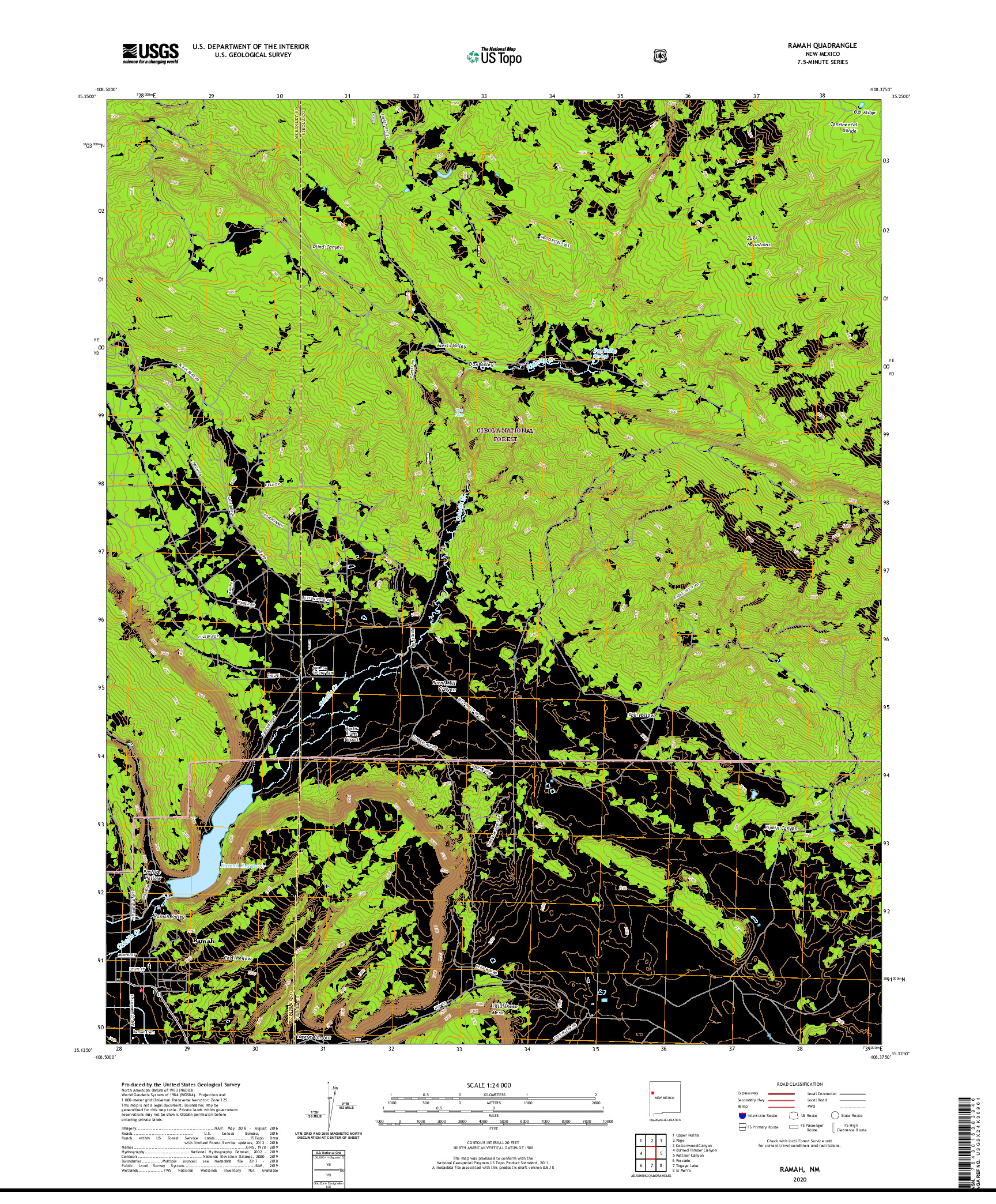 USGS US TOPO 7.5-MINUTE MAP FOR RAMAH, NM 2020