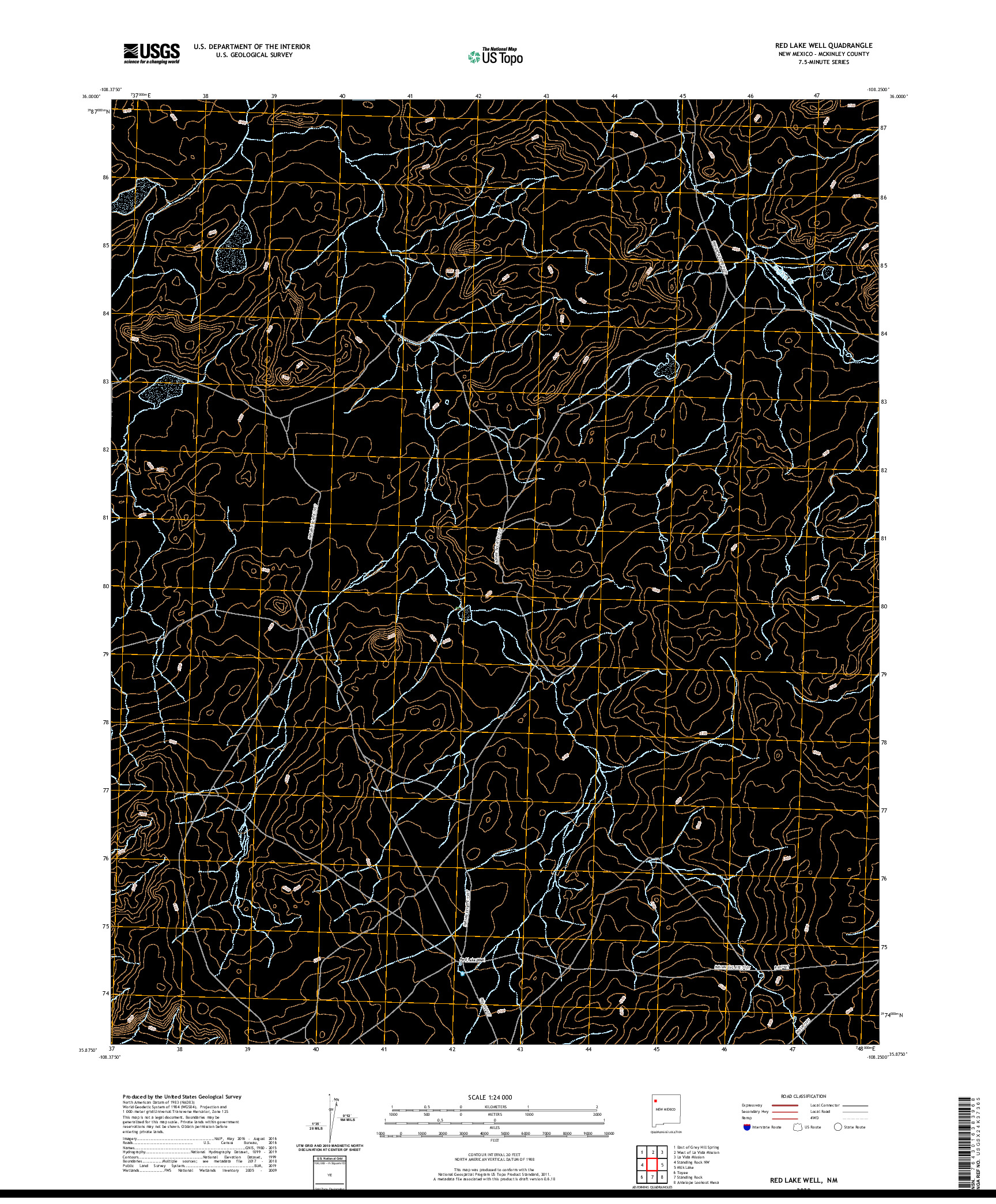 USGS US TOPO 7.5-MINUTE MAP FOR RED LAKE WELL, NM 2020