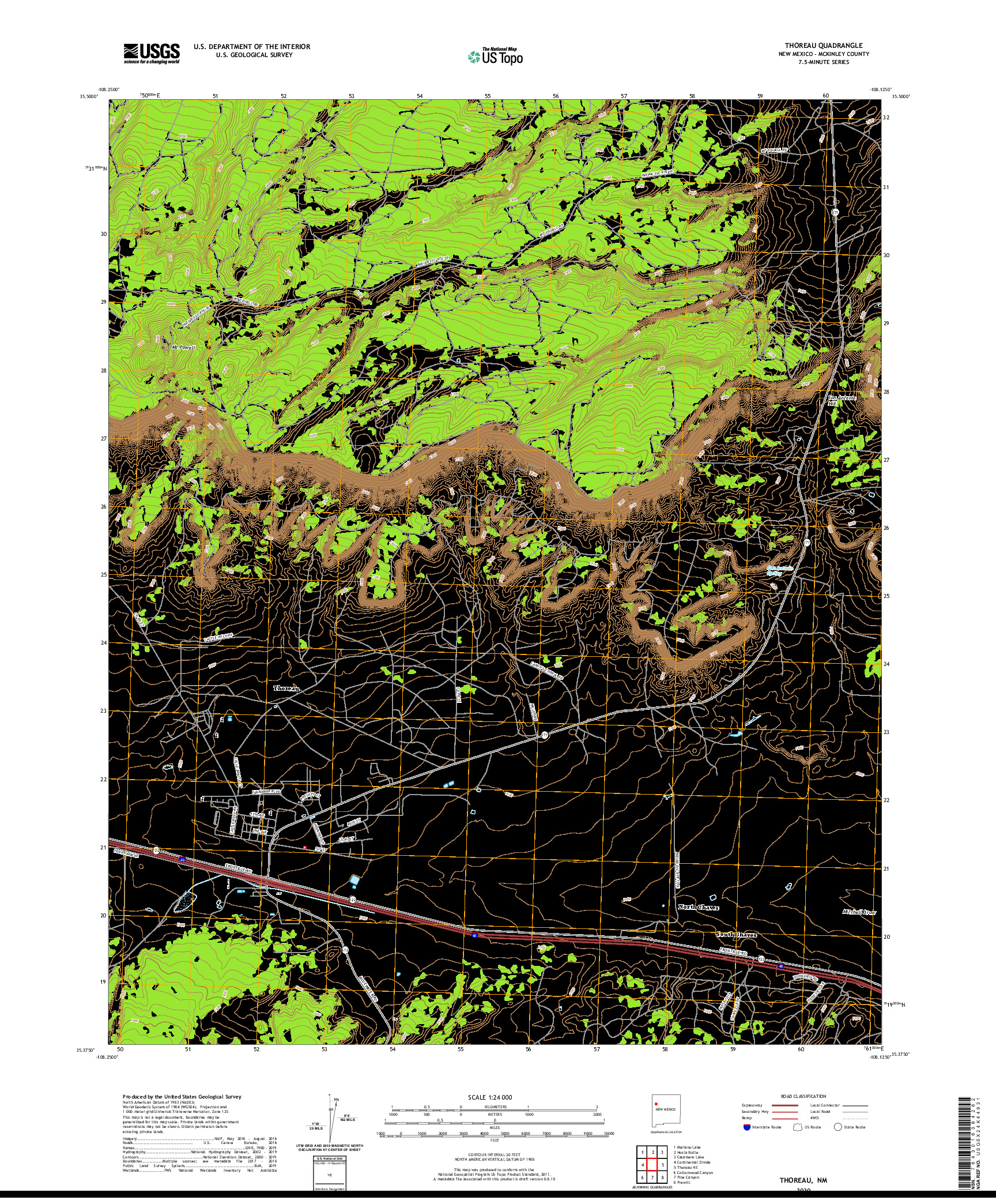 USGS US TOPO 7.5-MINUTE MAP FOR THOREAU, NM 2020