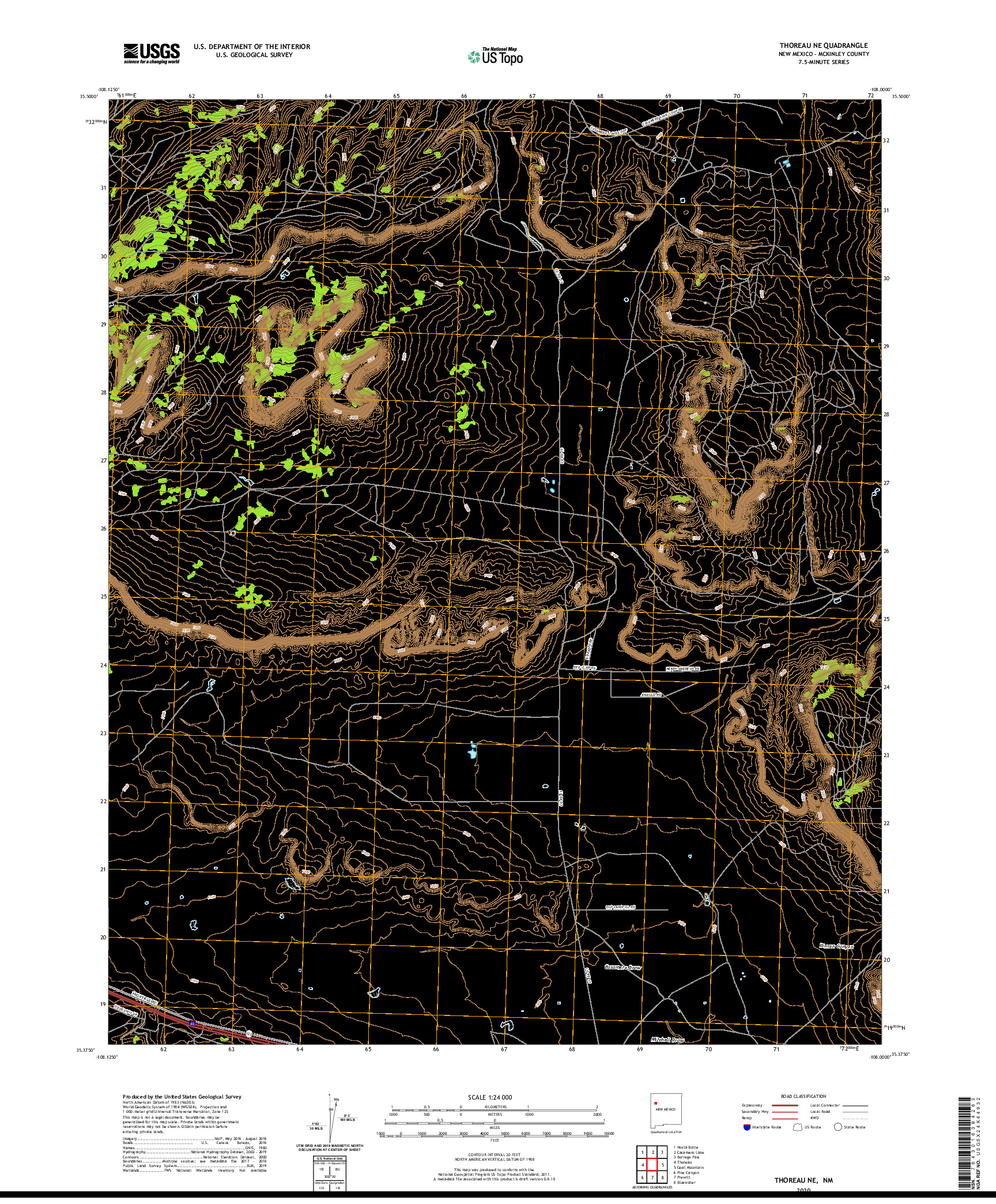USGS US TOPO 7.5-MINUTE MAP FOR THOREAU NE, NM 2020