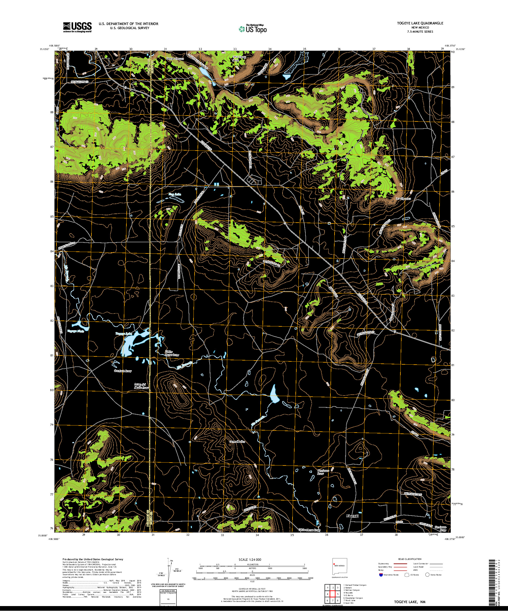 USGS US TOPO 7.5-MINUTE MAP FOR TOGEYE LAKE, NM 2020