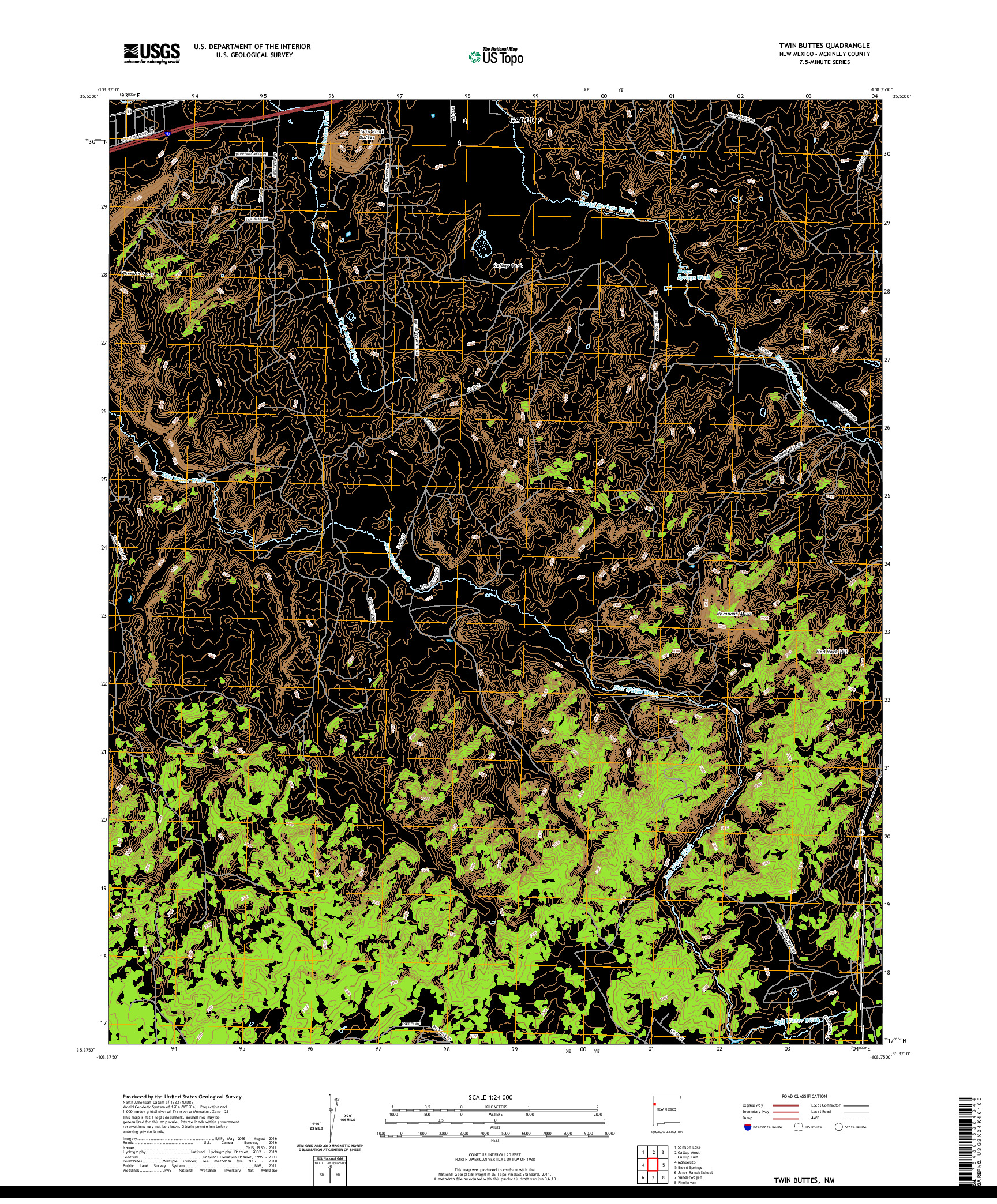 USGS US TOPO 7.5-MINUTE MAP FOR TWIN BUTTES, NM 2020