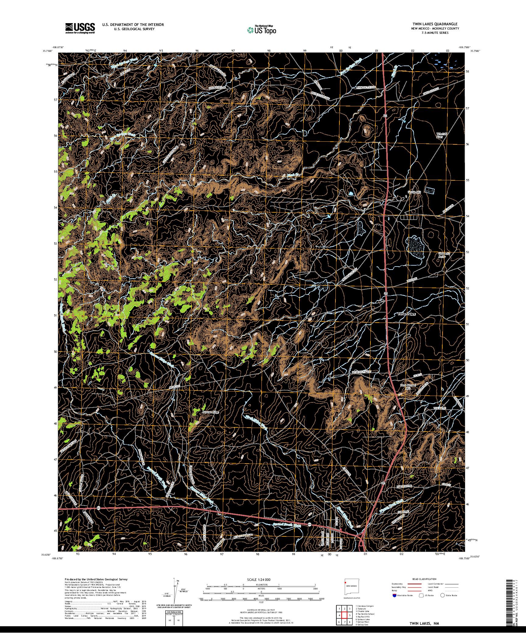 USGS US TOPO 7.5-MINUTE MAP FOR TWIN LAKES, NM 2020