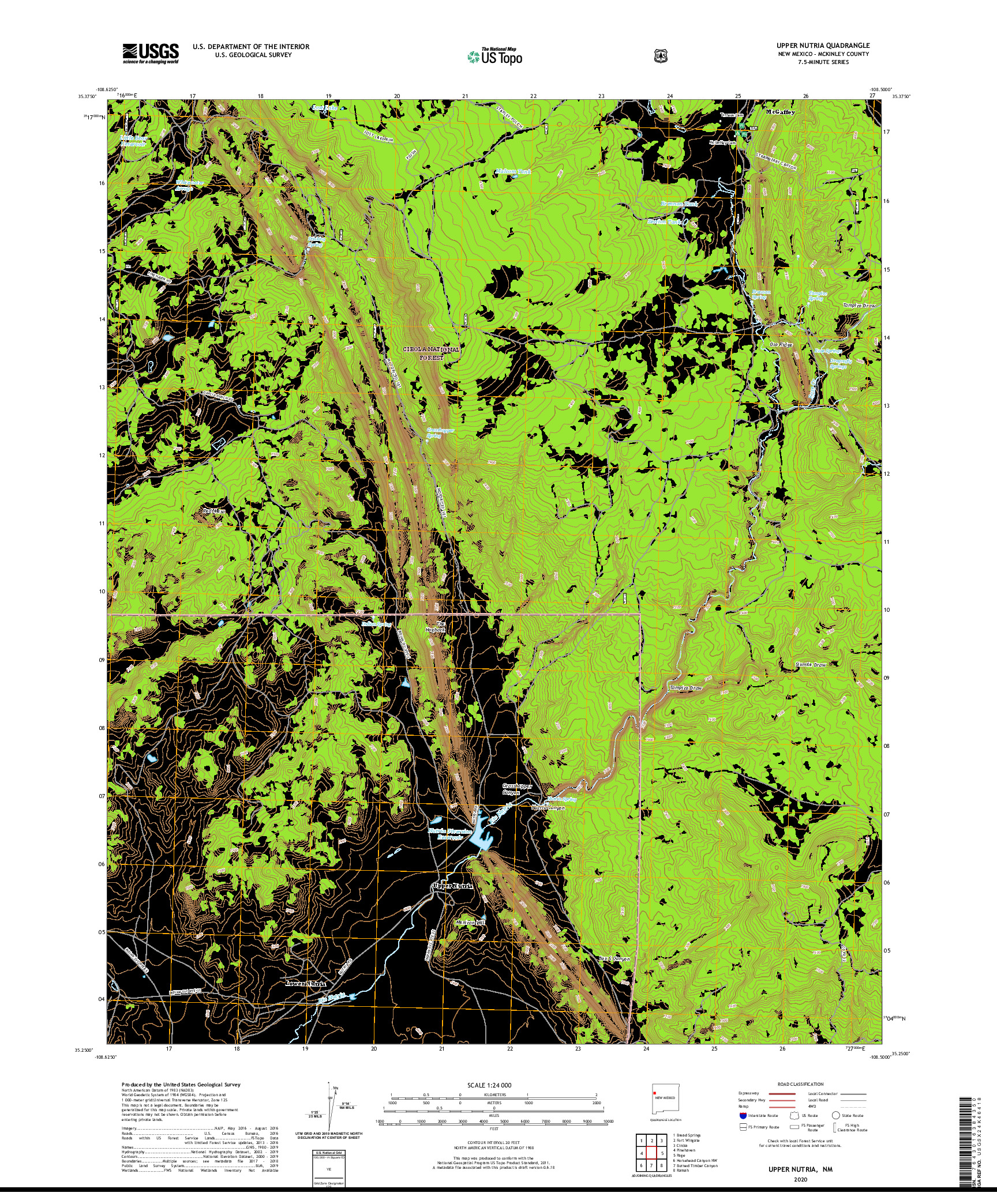 USGS US TOPO 7.5-MINUTE MAP FOR UPPER NUTRIA, NM 2020