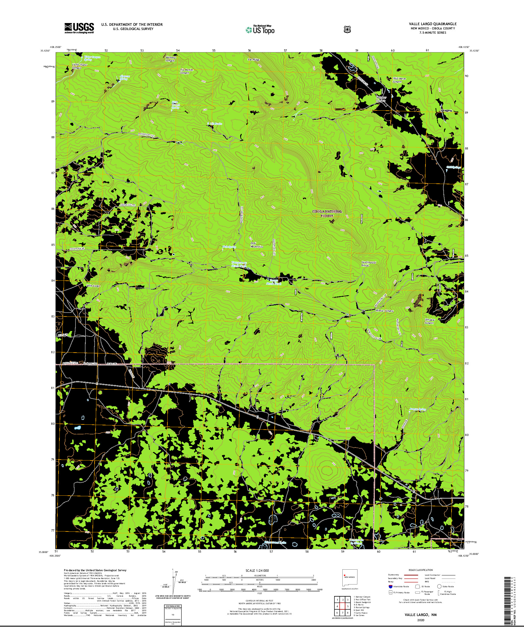 USGS US TOPO 7.5-MINUTE MAP FOR VALLE LARGO, NM 2020