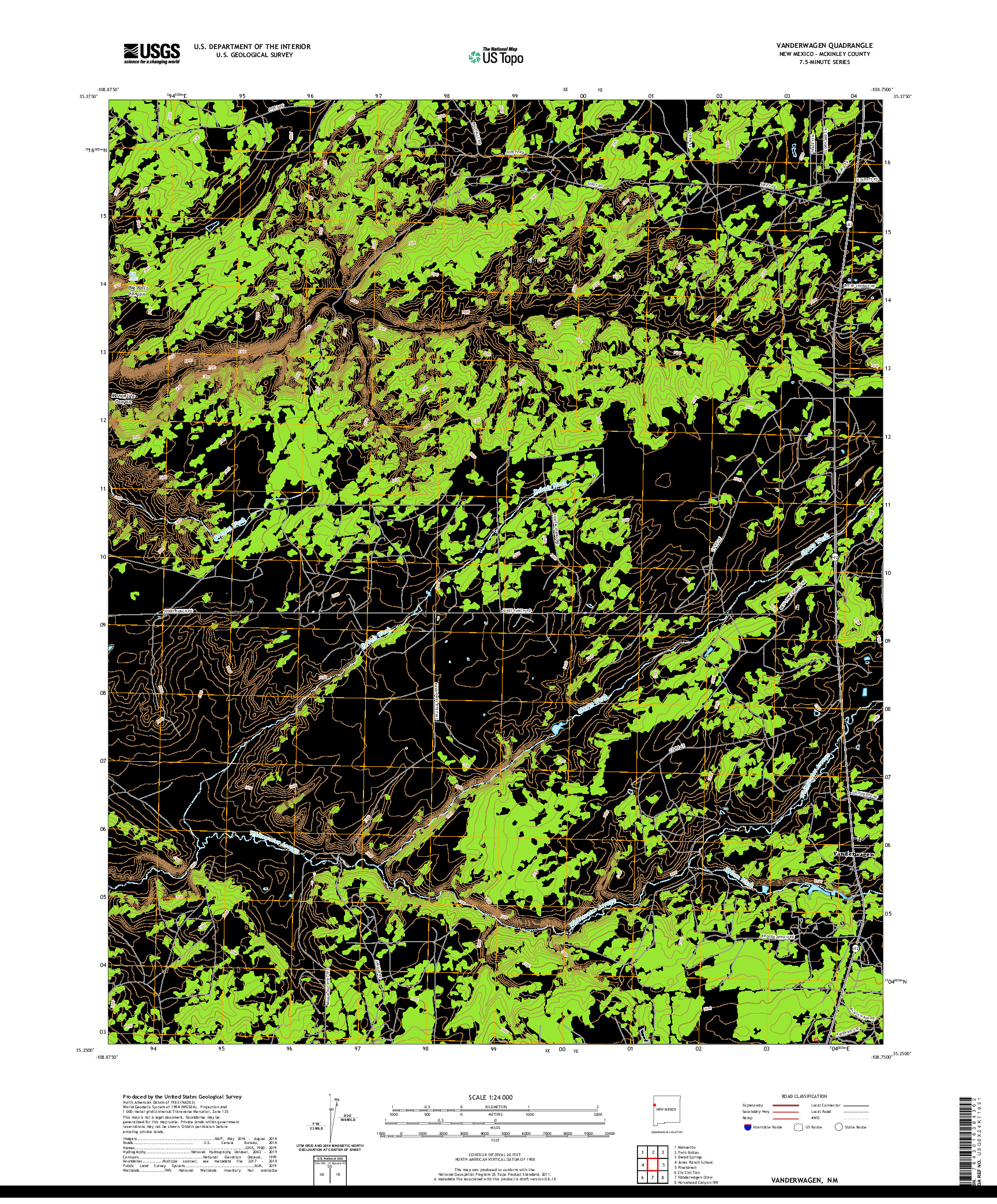 USGS US TOPO 7.5-MINUTE MAP FOR VANDERWAGEN, NM 2020