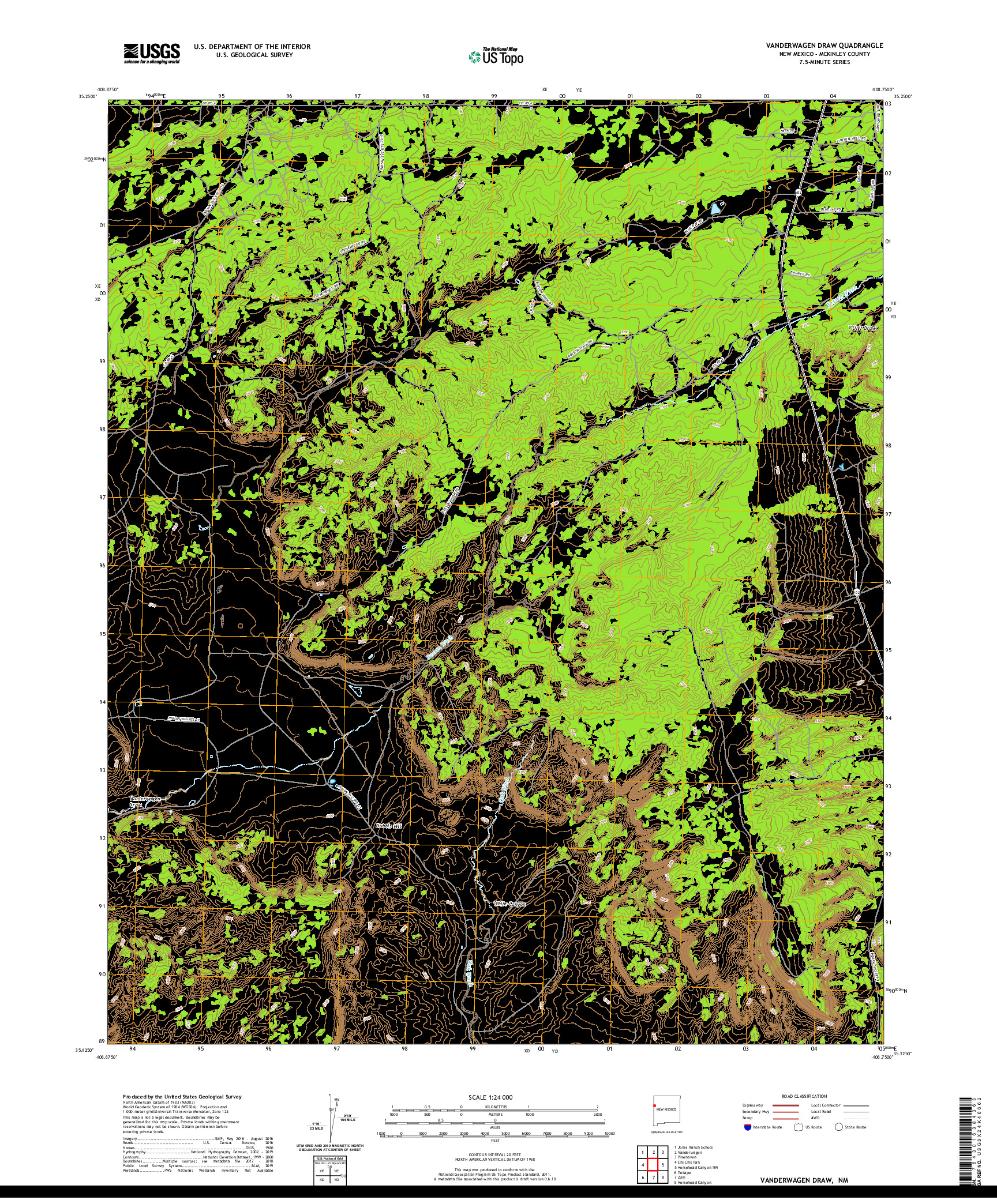 USGS US TOPO 7.5-MINUTE MAP FOR VANDERWAGEN DRAW, NM 2020