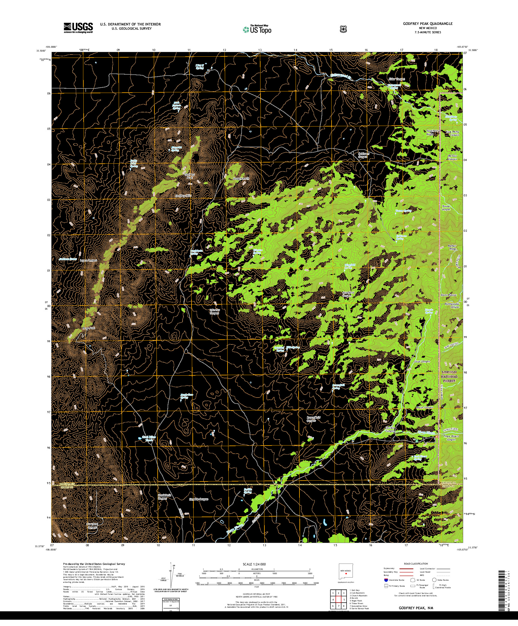 USGS US TOPO 7.5-MINUTE MAP FOR GODFREY PEAK, NM 2020
