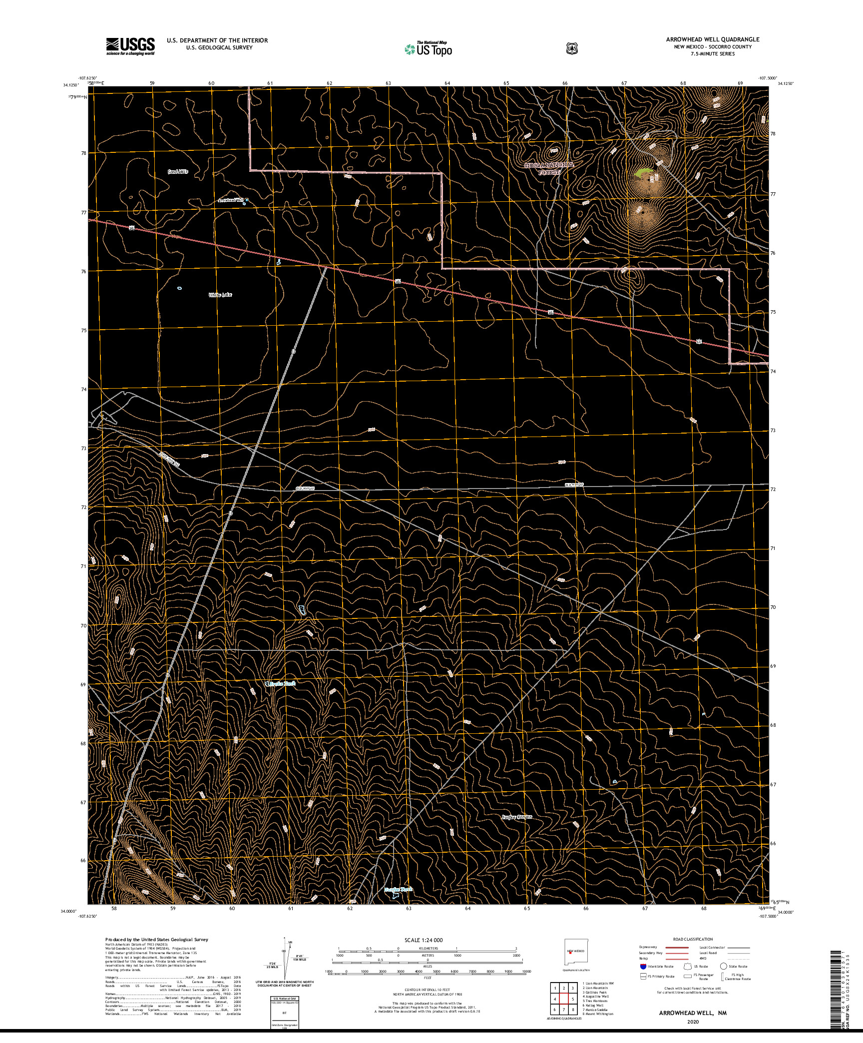 USGS US TOPO 7.5-MINUTE MAP FOR ARROWHEAD WELL, NM 2020