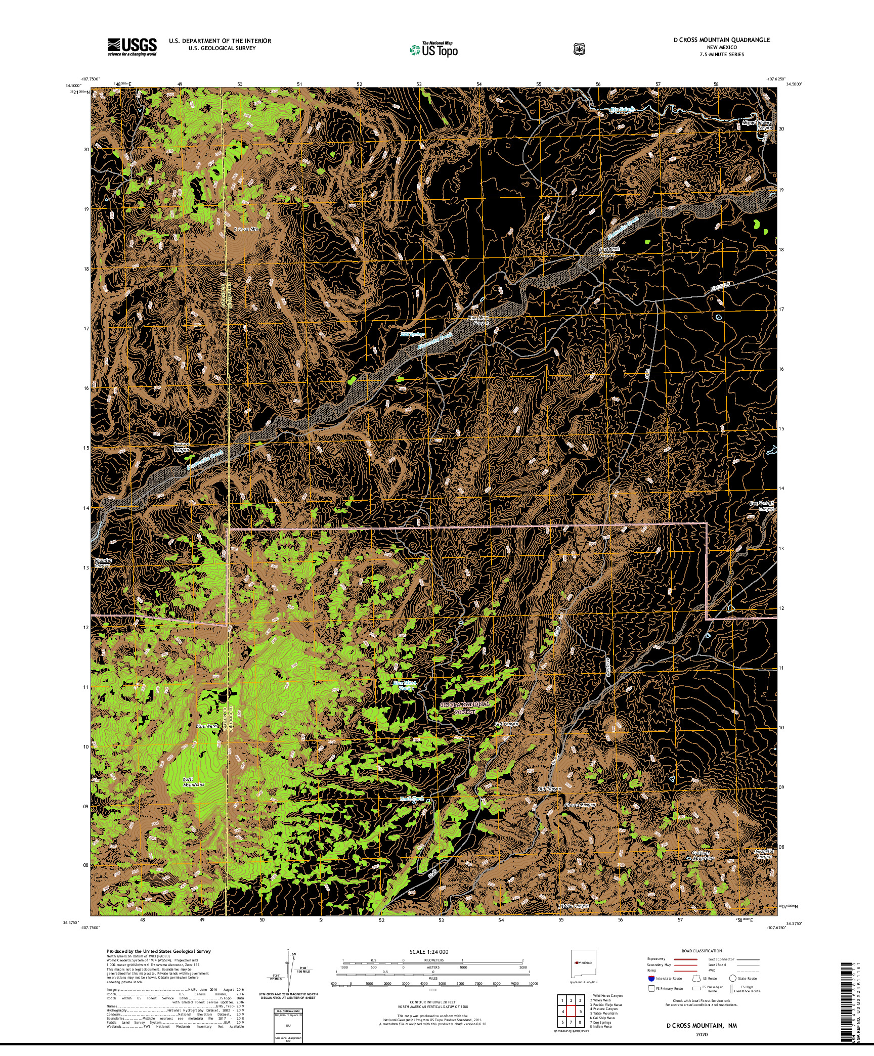 USGS US TOPO 7.5-MINUTE MAP FOR D CROSS MOUNTAIN, NM 2020