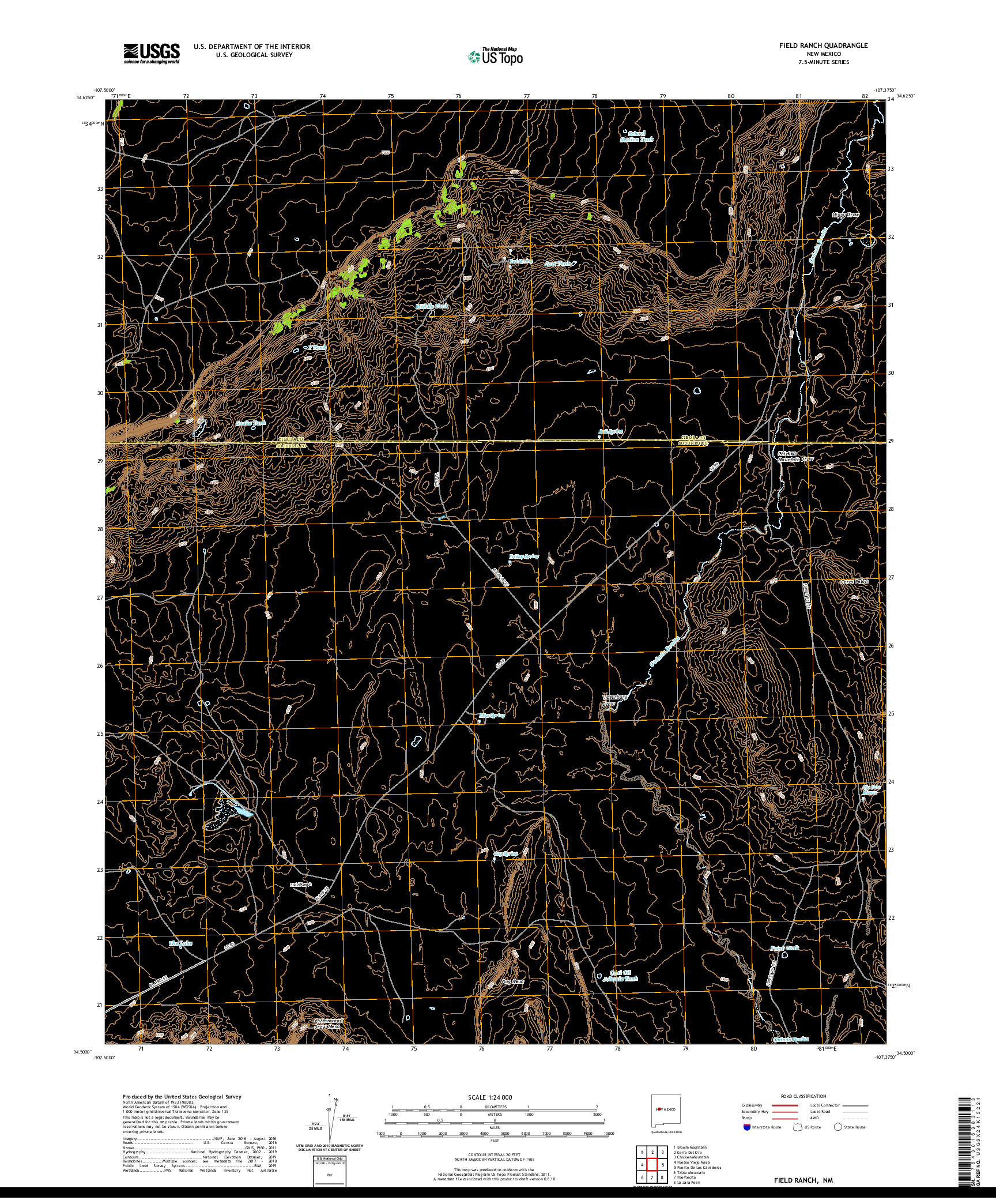 USGS US TOPO 7.5-MINUTE MAP FOR FIELD RANCH, NM 2020