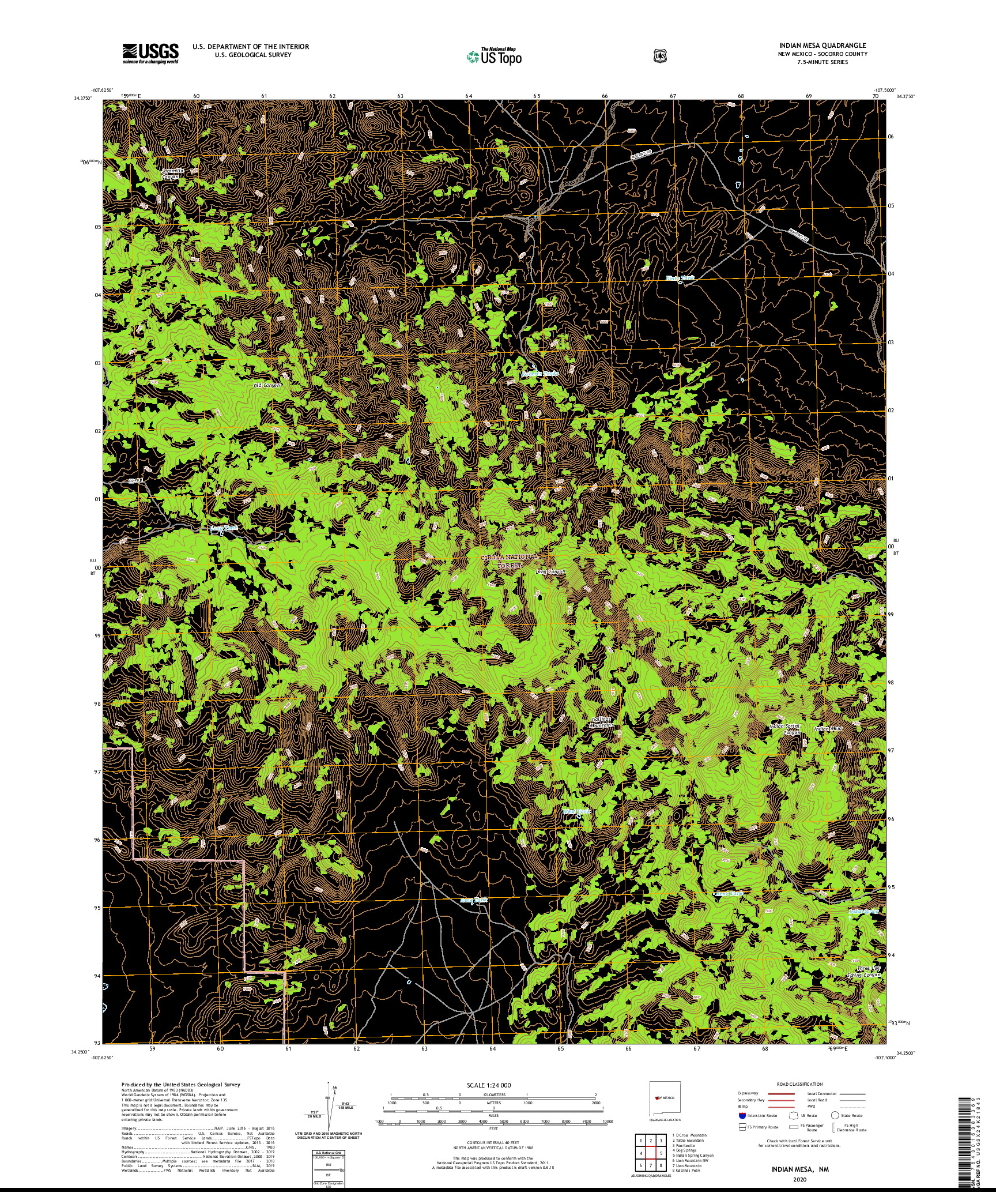 USGS US TOPO 7.5-MINUTE MAP FOR INDIAN MESA, NM 2020