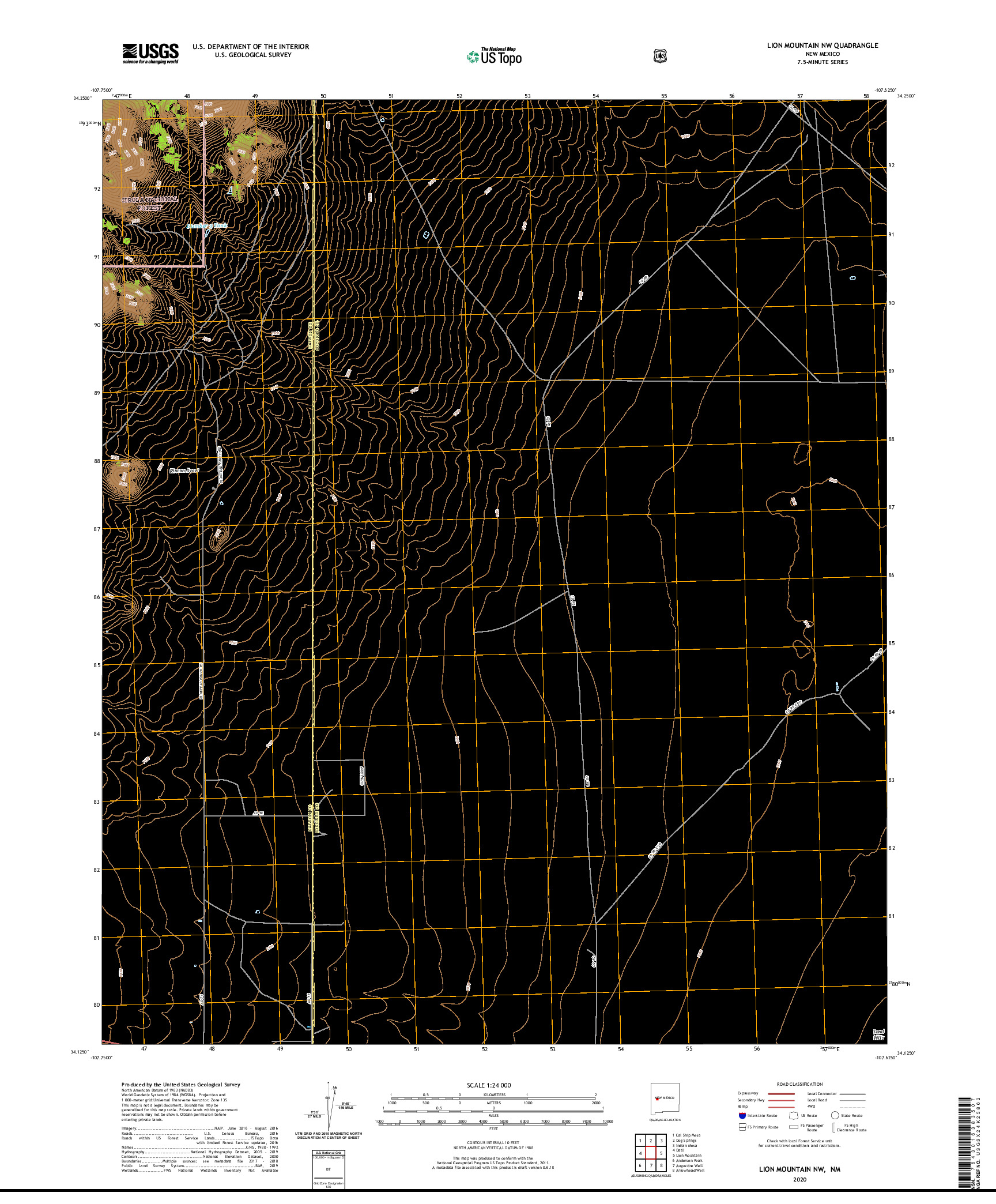 USGS US TOPO 7.5-MINUTE MAP FOR LION MOUNTAIN NW, NM 2020