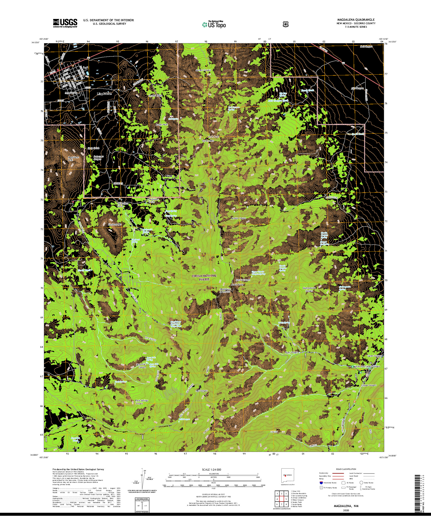 USGS US TOPO 7.5-MINUTE MAP FOR MAGDALENA, NM 2020