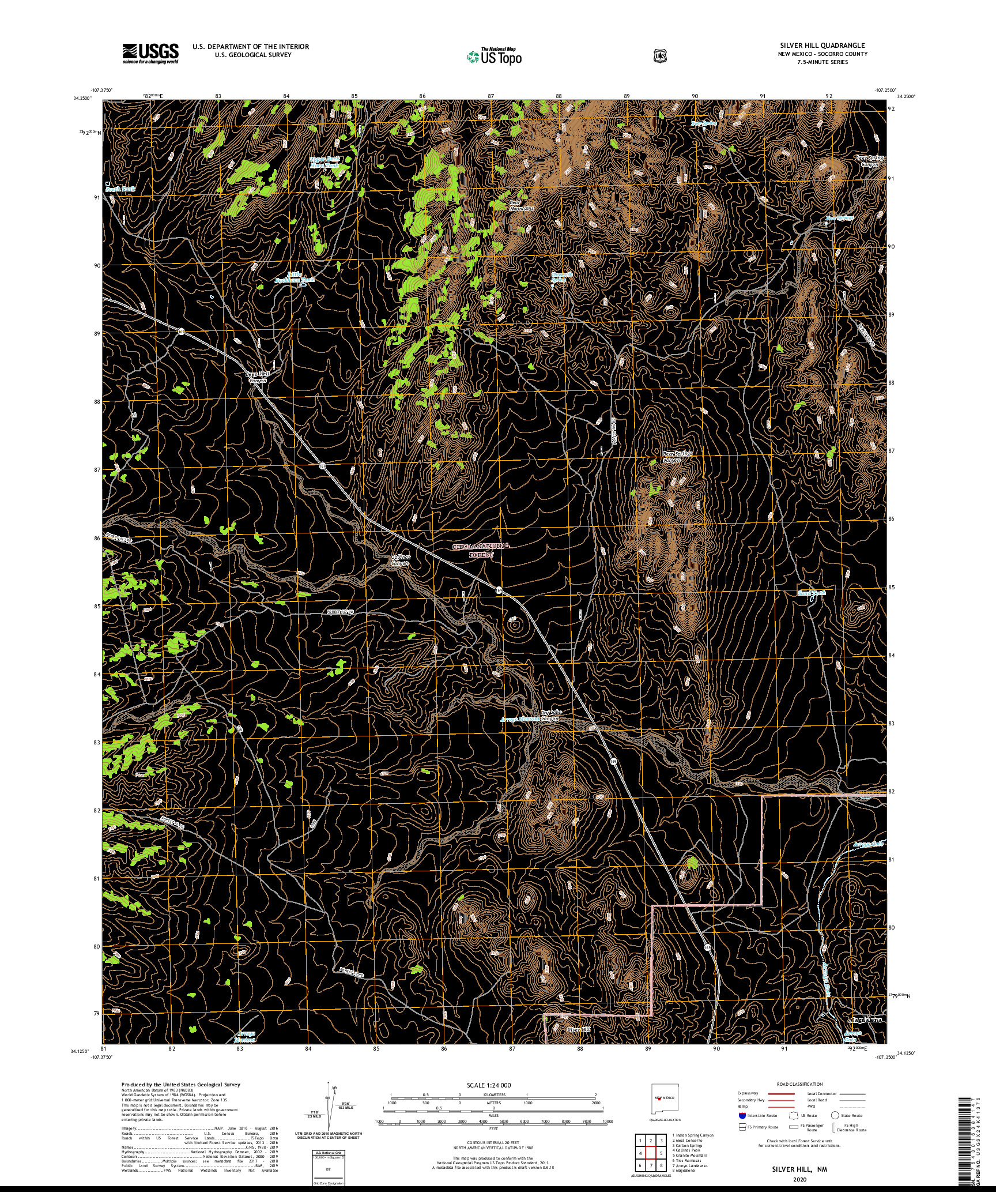 USGS US TOPO 7.5-MINUTE MAP FOR SILVER HILL, NM 2020