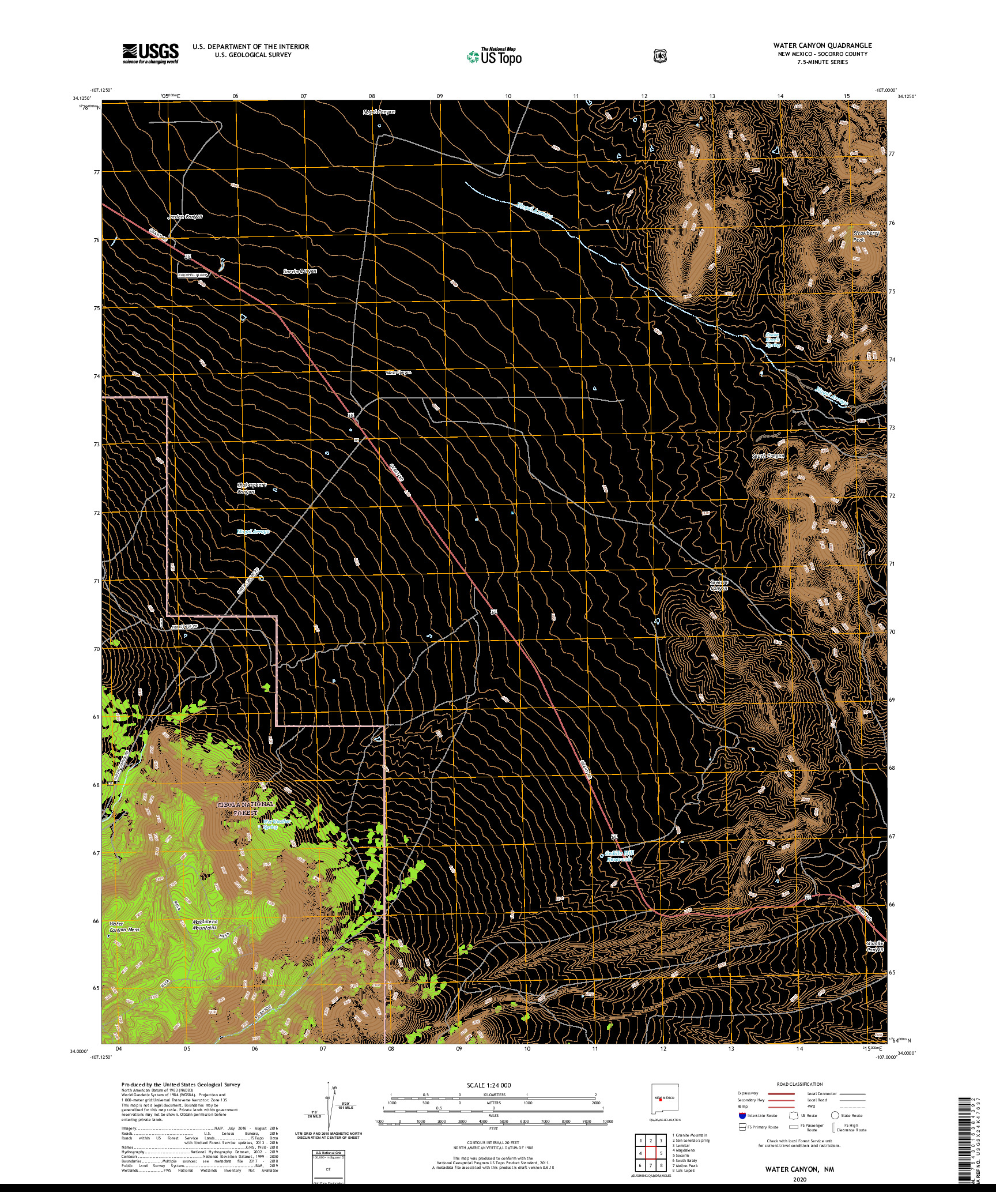 USGS US TOPO 7.5-MINUTE MAP FOR WATER CANYON, NM 2020