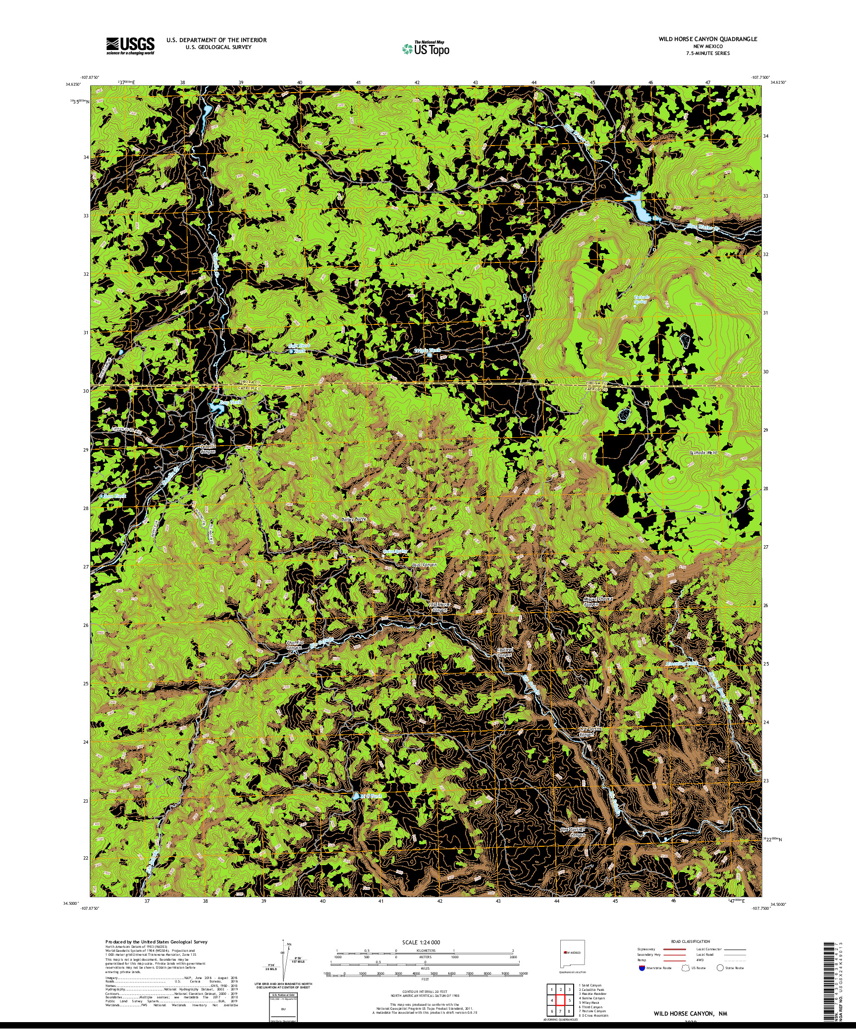 USGS US TOPO 7.5-MINUTE MAP FOR WILD HORSE CANYON, NM 2020