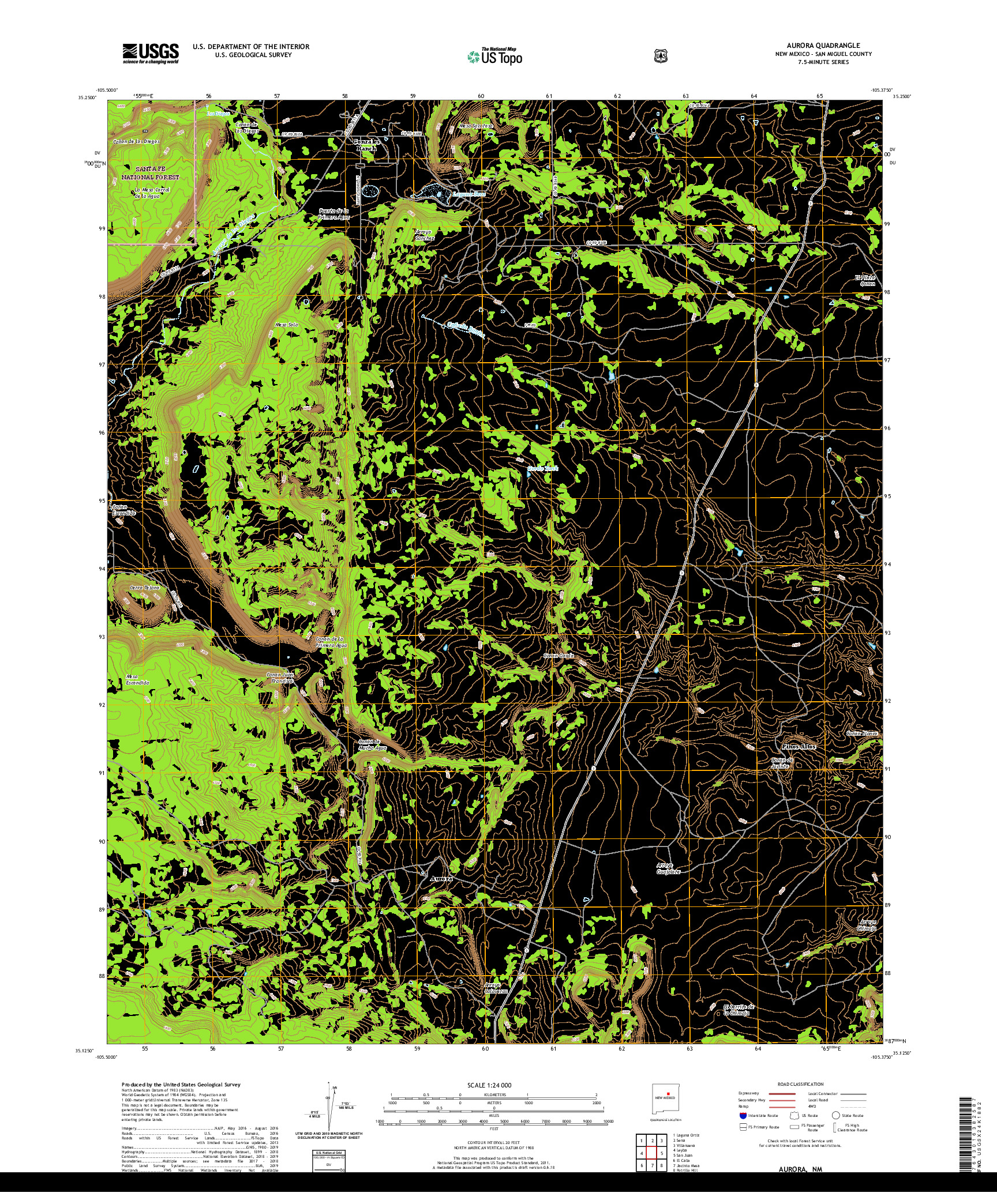 USGS US TOPO 7.5-MINUTE MAP FOR AURORA, NM 2020