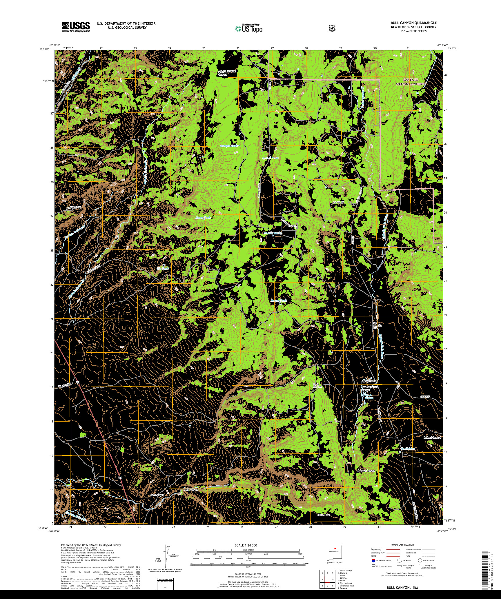 USGS US TOPO 7.5-MINUTE MAP FOR BULL CANYON, NM 2020