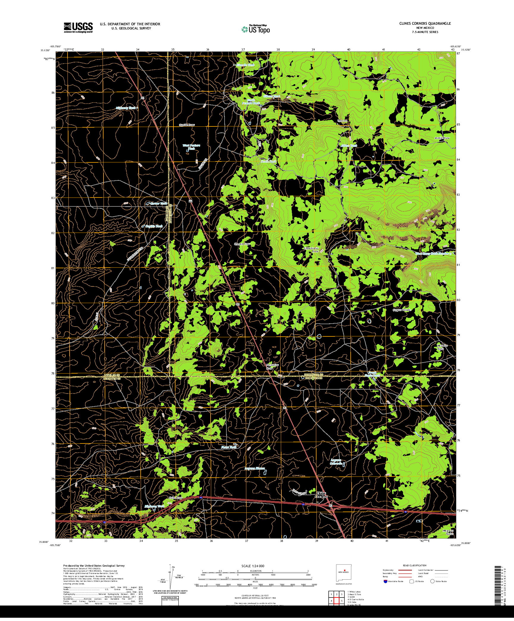 USGS US TOPO 7.5-MINUTE MAP FOR CLINES CORNERS, NM 2020