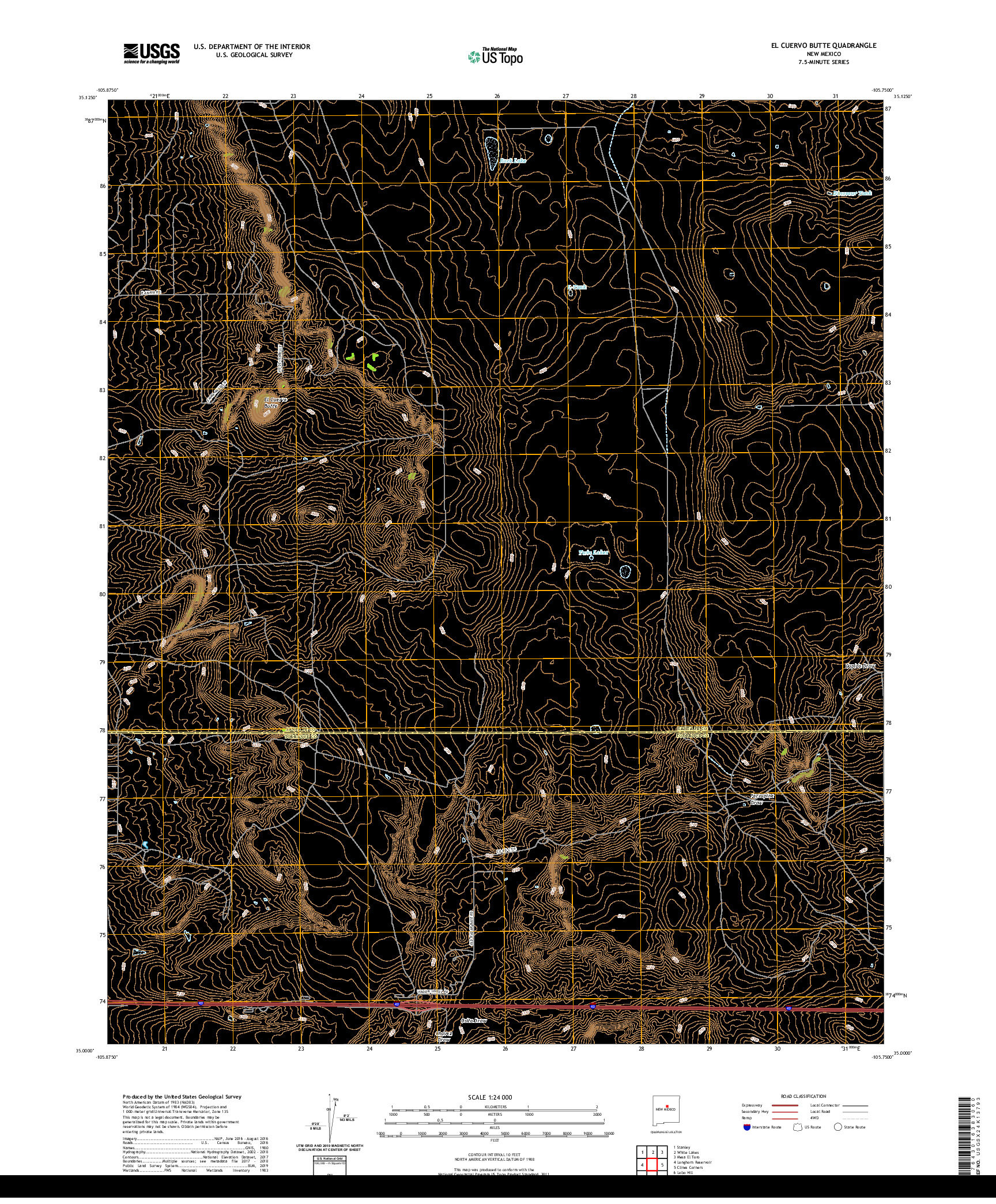 USGS US TOPO 7.5-MINUTE MAP FOR EL CUERVO BUTTE, NM 2020