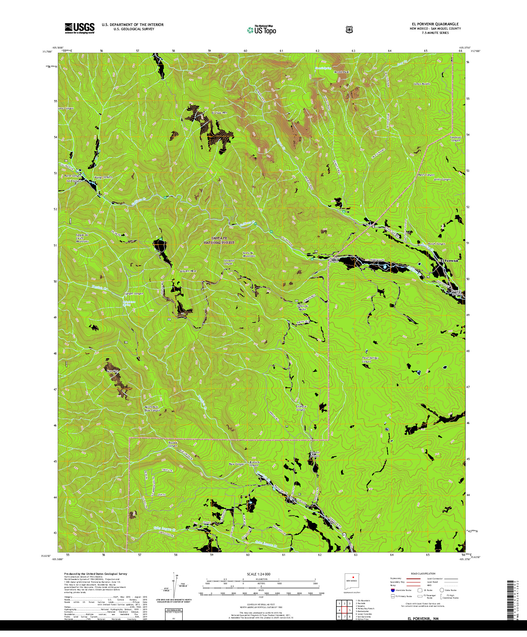 USGS US TOPO 7.5-MINUTE MAP FOR EL PORVENIR, NM 2020