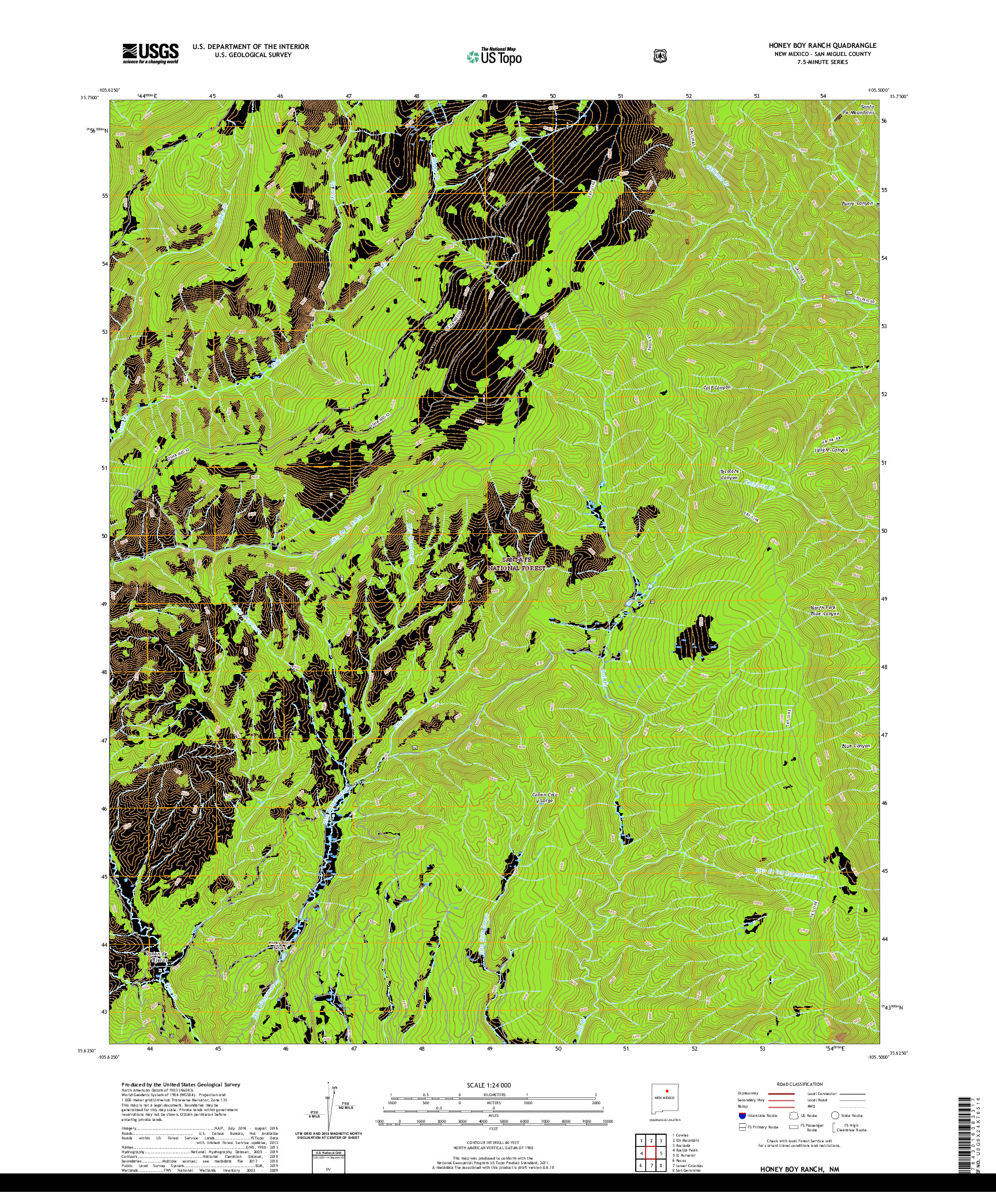 USGS US TOPO 7.5-MINUTE MAP FOR HONEY BOY RANCH, NM 2020