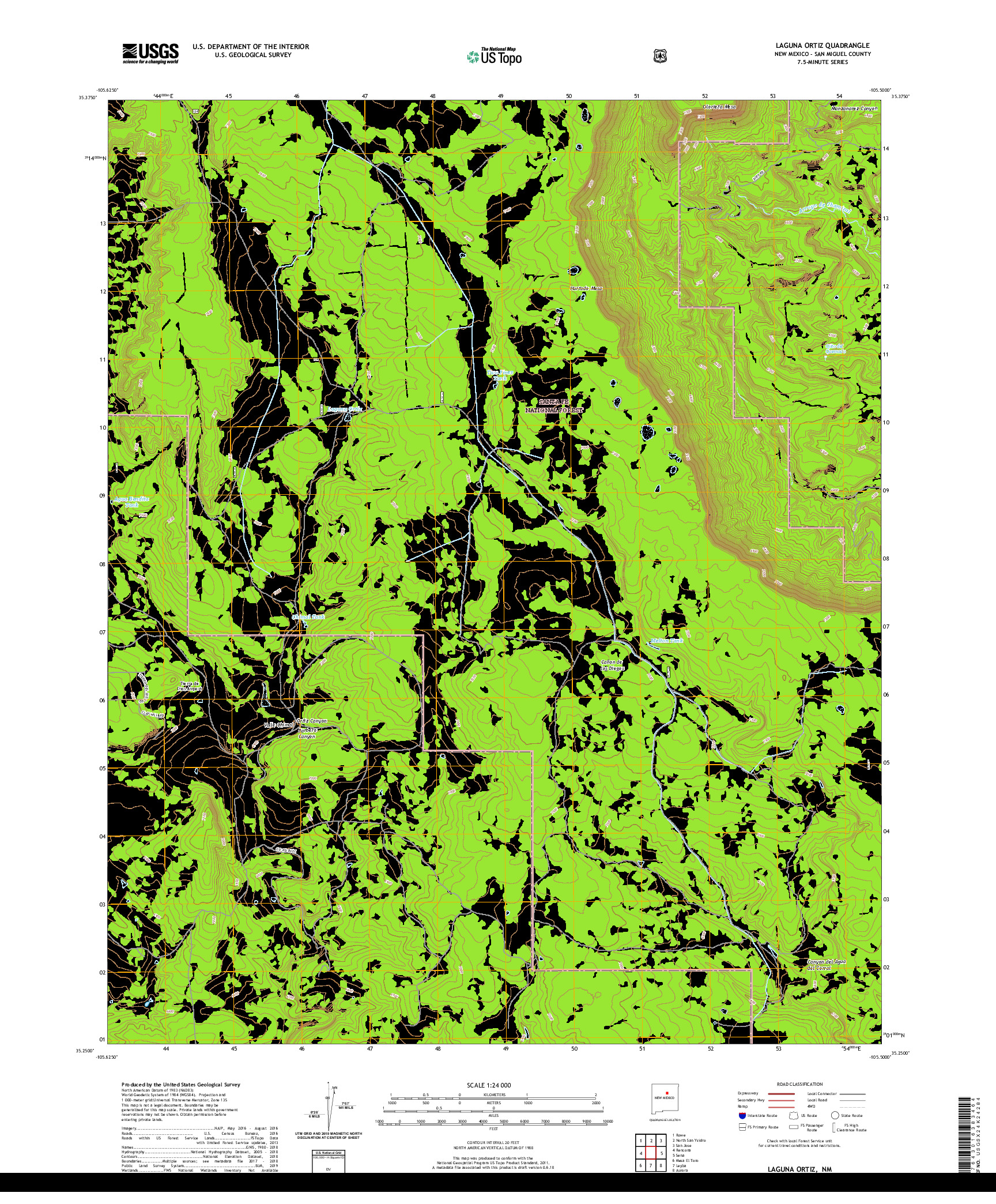 USGS US TOPO 7.5-MINUTE MAP FOR LAGUNA ORTIZ, NM 2020