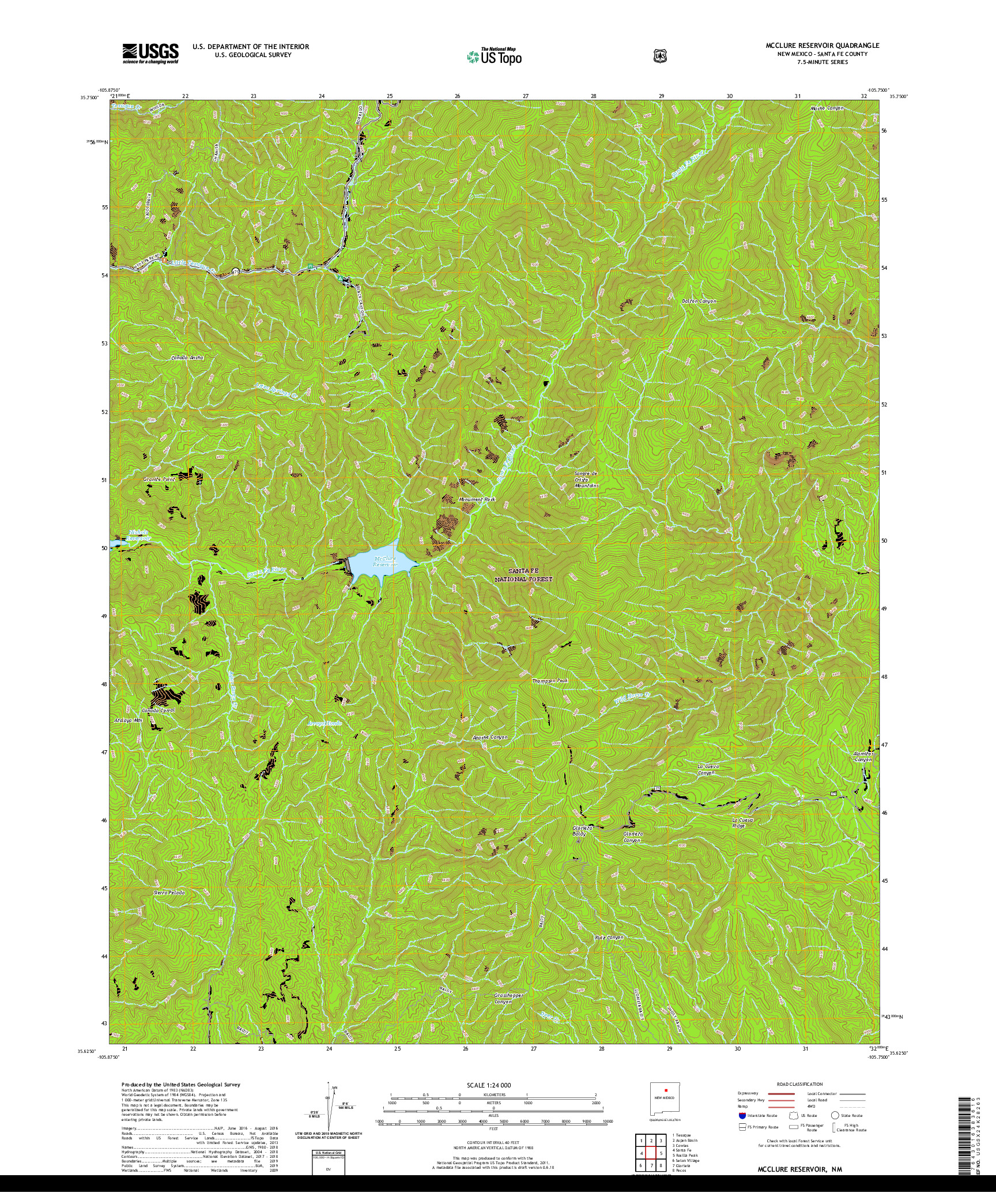 USGS US TOPO 7.5-MINUTE MAP FOR MCCLURE RESERVOIR, NM 2020
