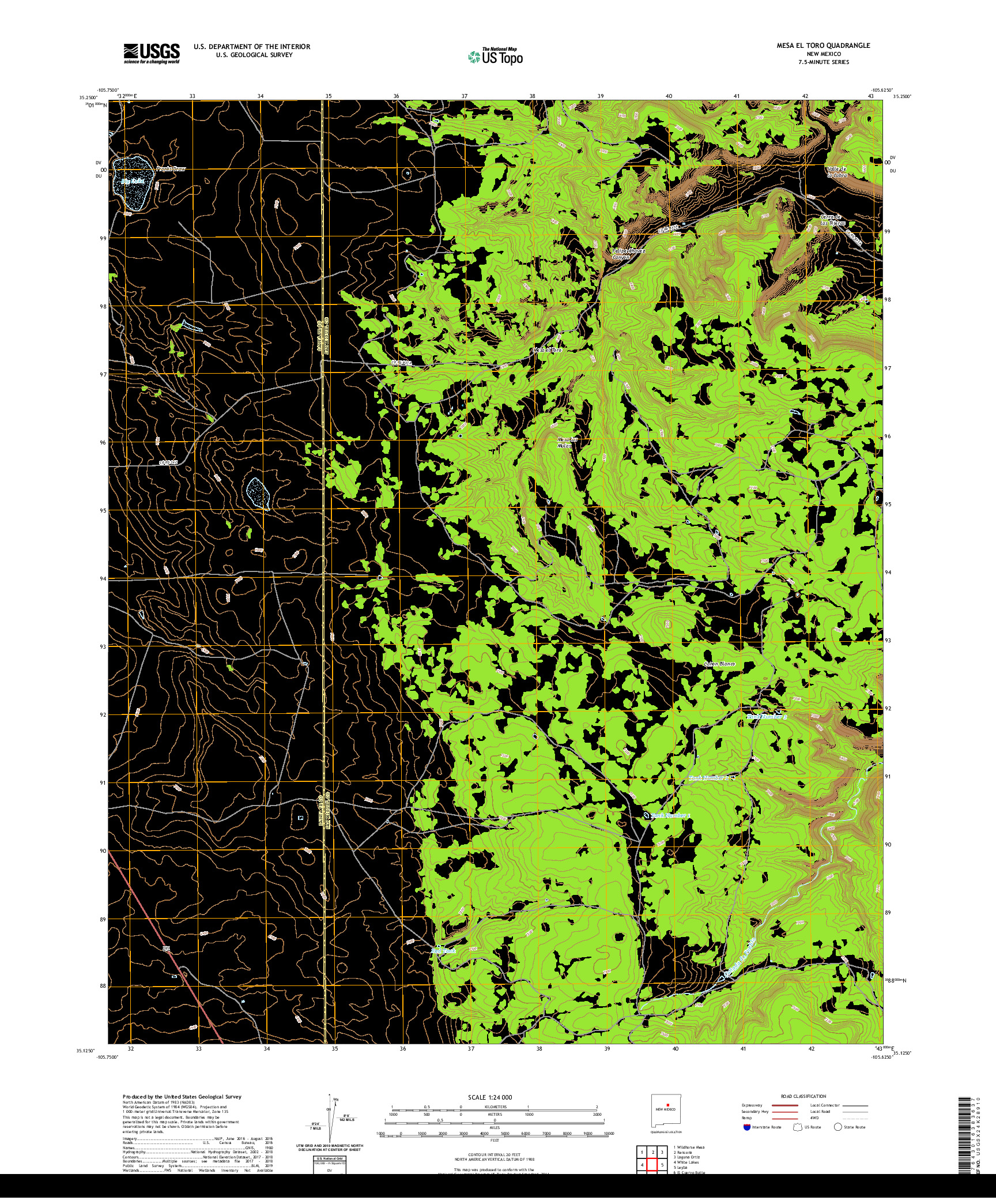 USGS US TOPO 7.5-MINUTE MAP FOR MESA EL TORO, NM 2020
