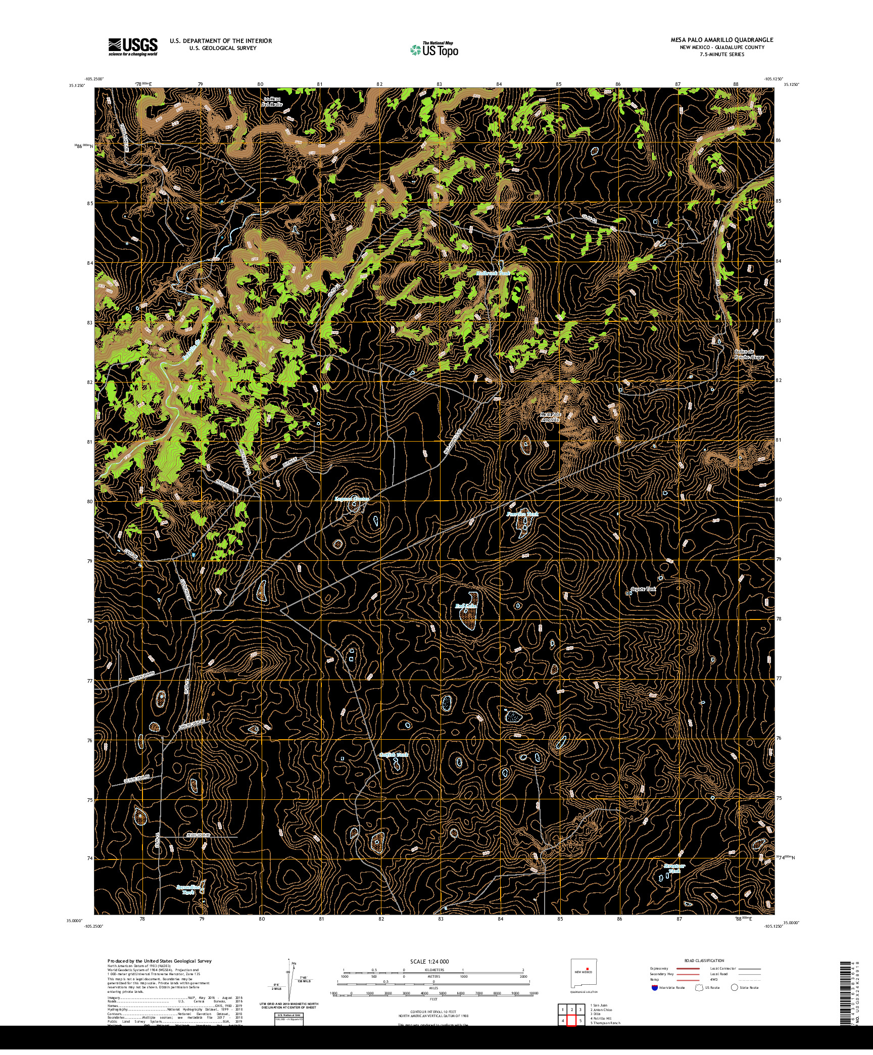 USGS US TOPO 7.5-MINUTE MAP FOR MESA PALO AMARILLO, NM 2020