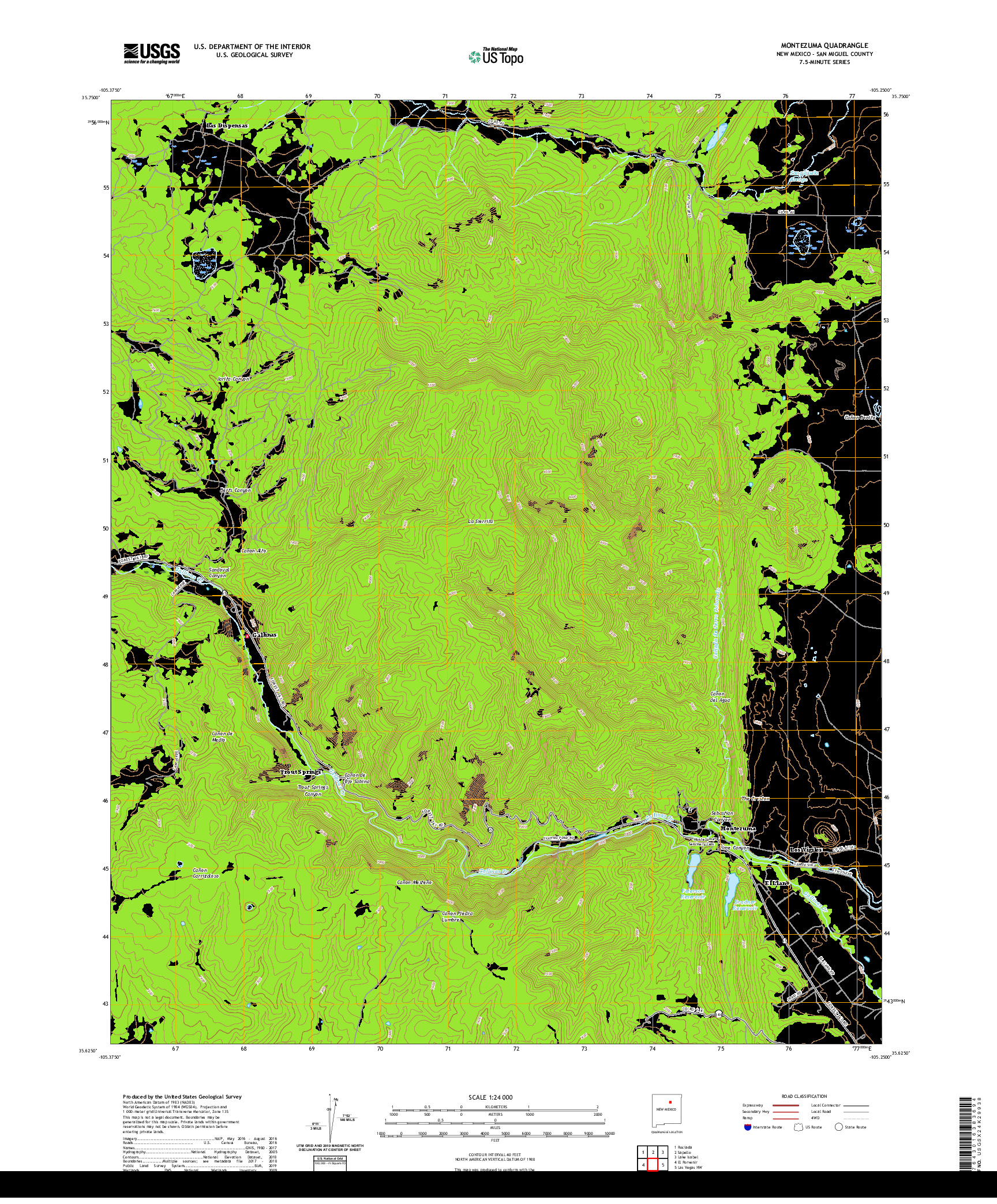 USGS US TOPO 7.5-MINUTE MAP FOR MONTEZUMA, NM 2020