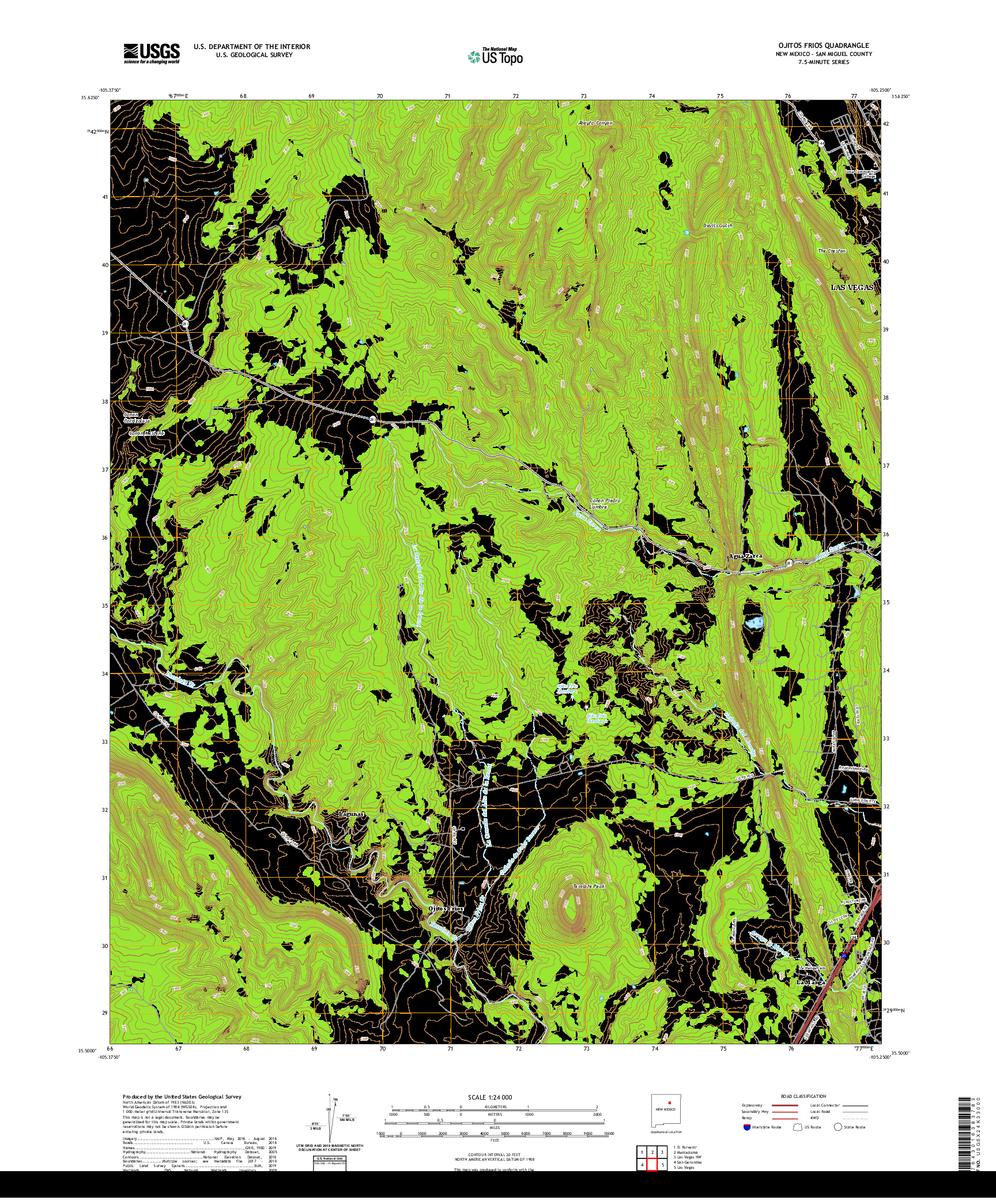 USGS US TOPO 7.5-MINUTE MAP FOR OJITOS FRIOS, NM 2020