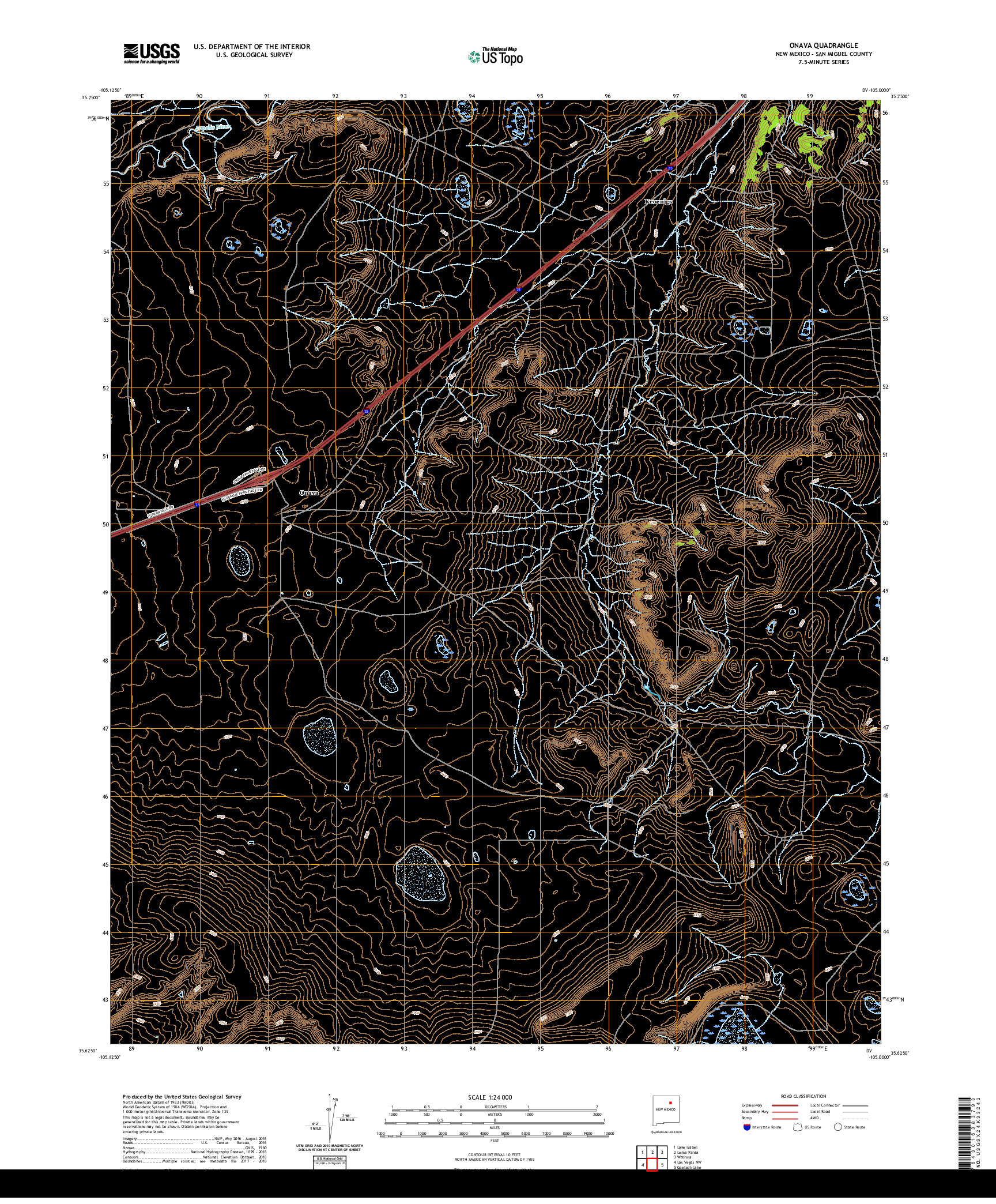 USGS US TOPO 7.5-MINUTE MAP FOR ONAVA, NM 2020