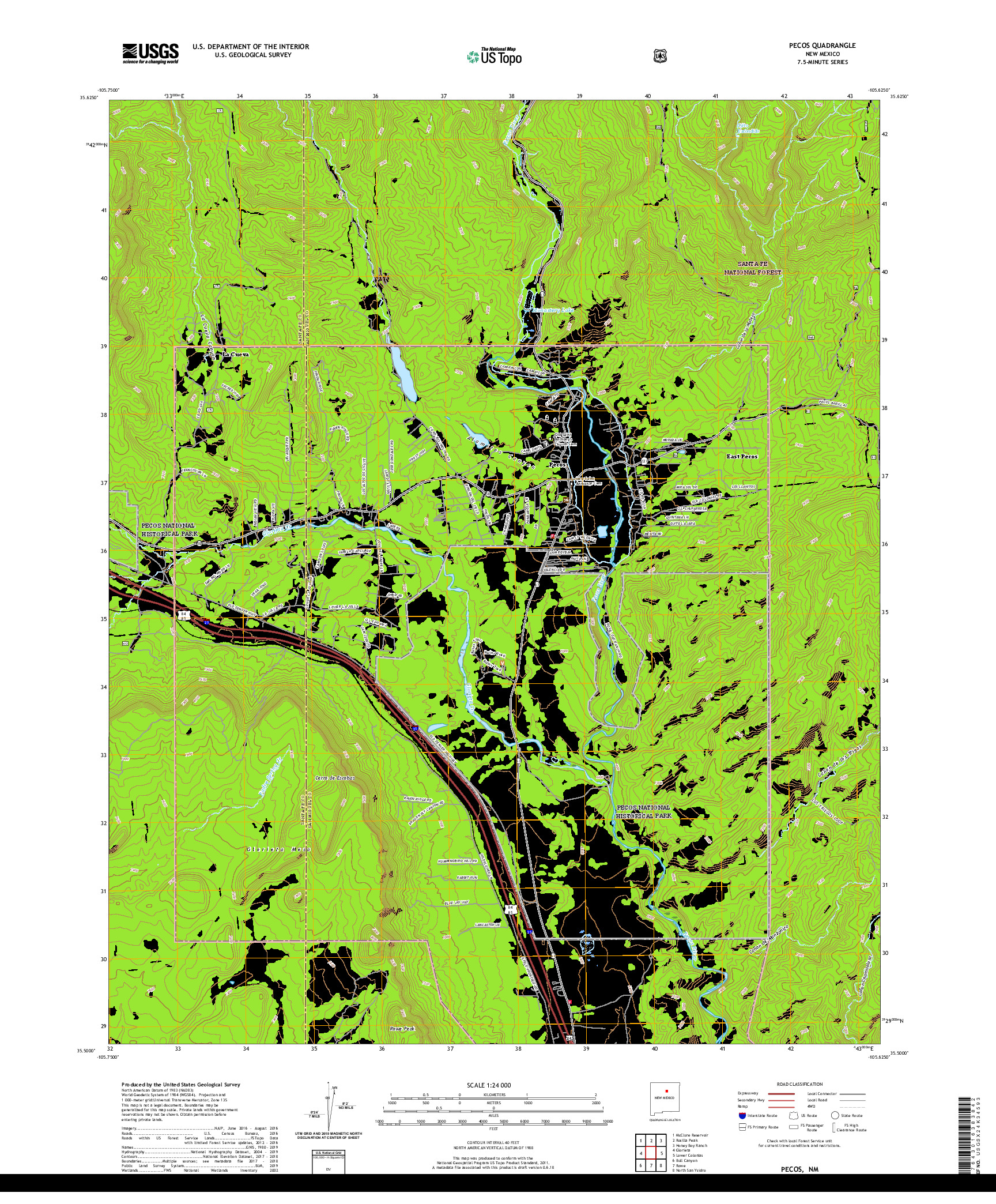 USGS US TOPO 7.5-MINUTE MAP FOR PECOS, NM 2020