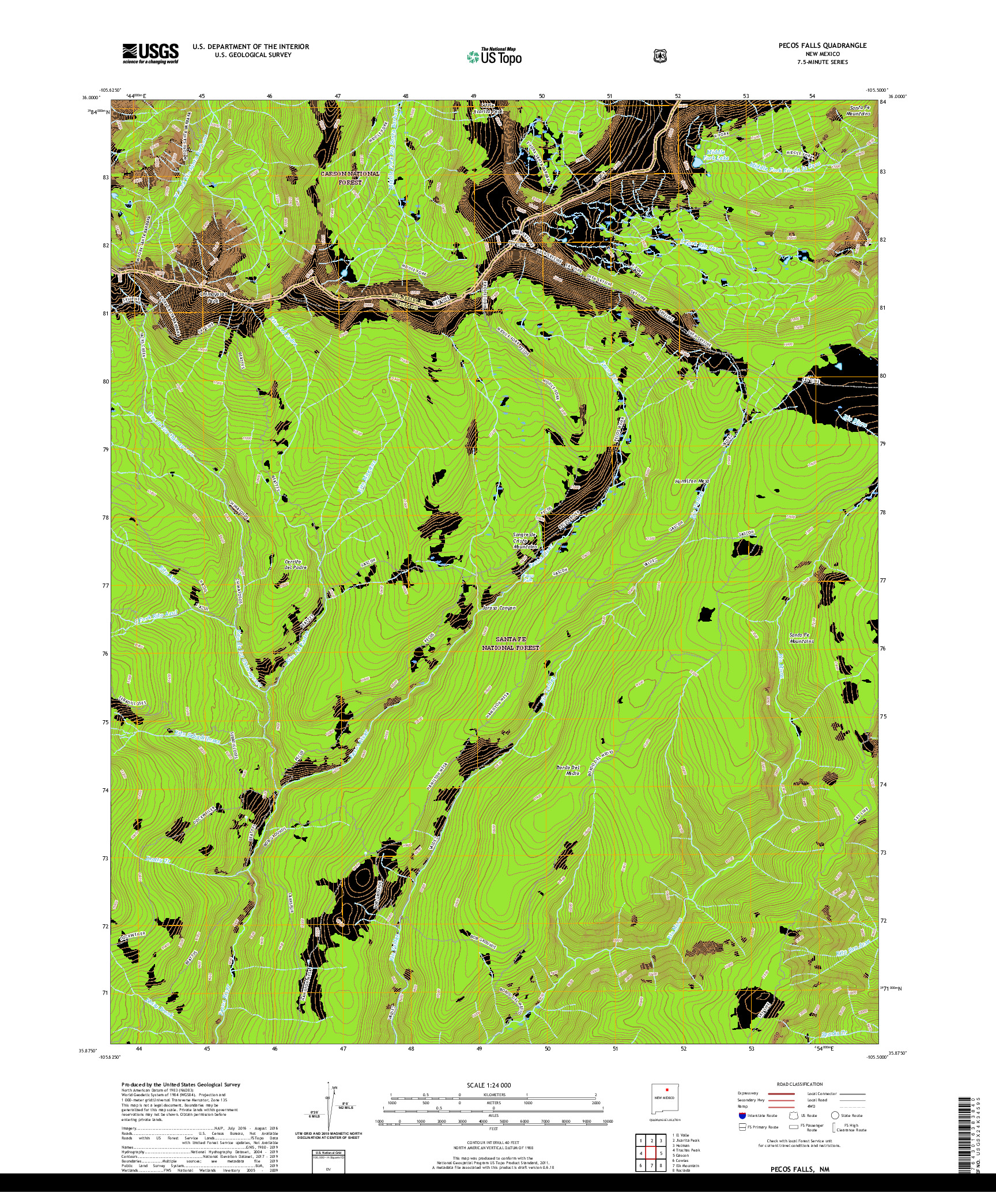 USGS US TOPO 7.5-MINUTE MAP FOR PECOS FALLS, NM 2020