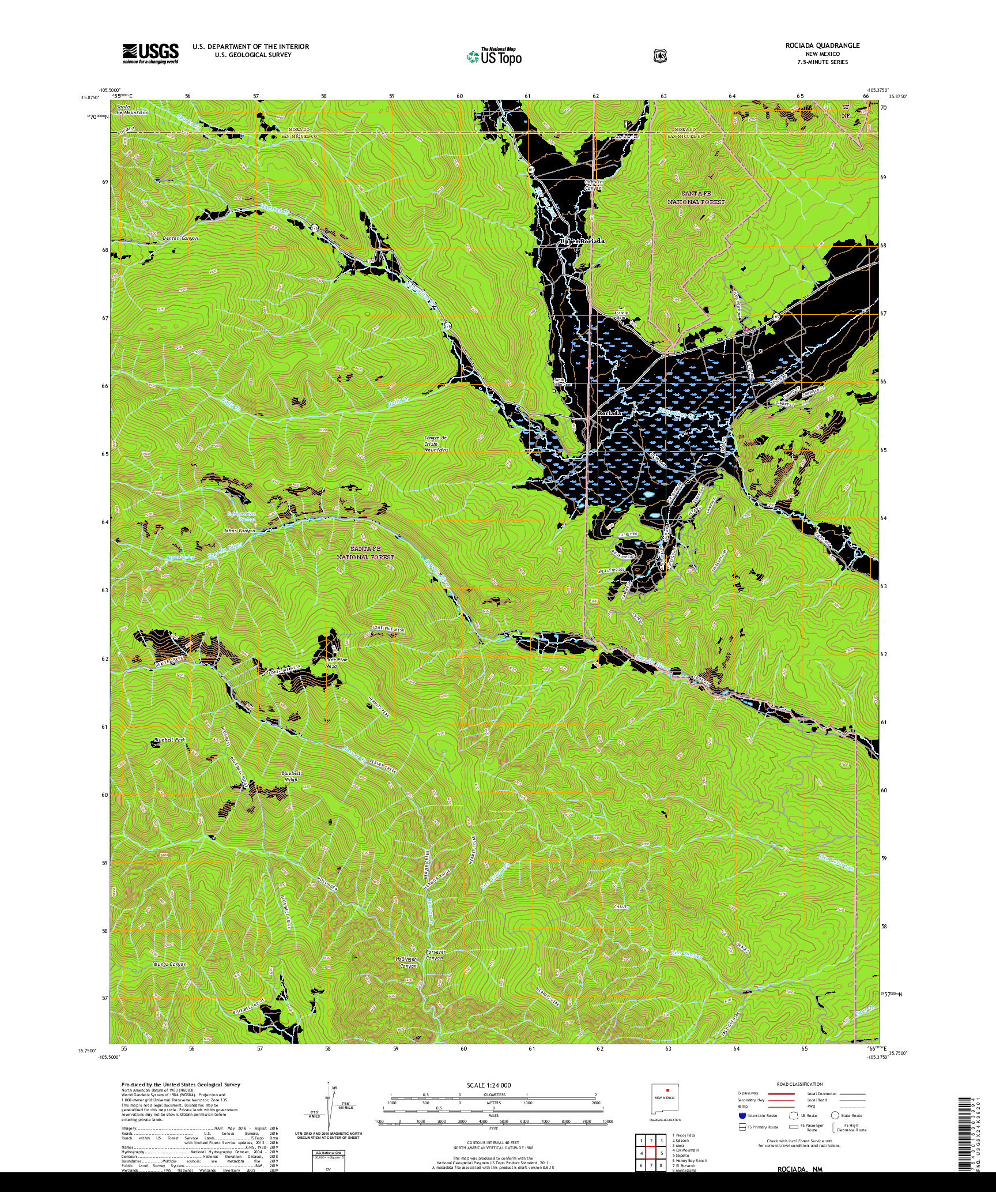 USGS US TOPO 7.5-MINUTE MAP FOR ROCIADA, NM 2020