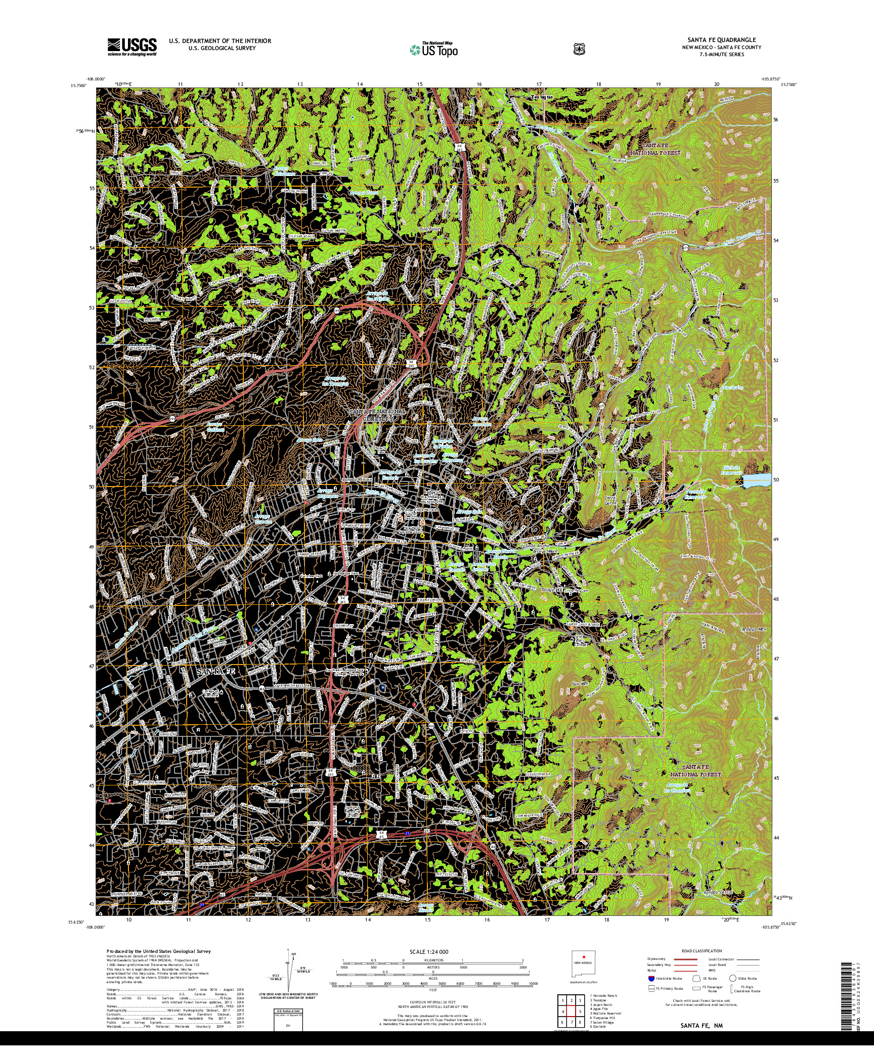 USGS US TOPO 7.5-MINUTE MAP FOR SANTA FE, NM 2020