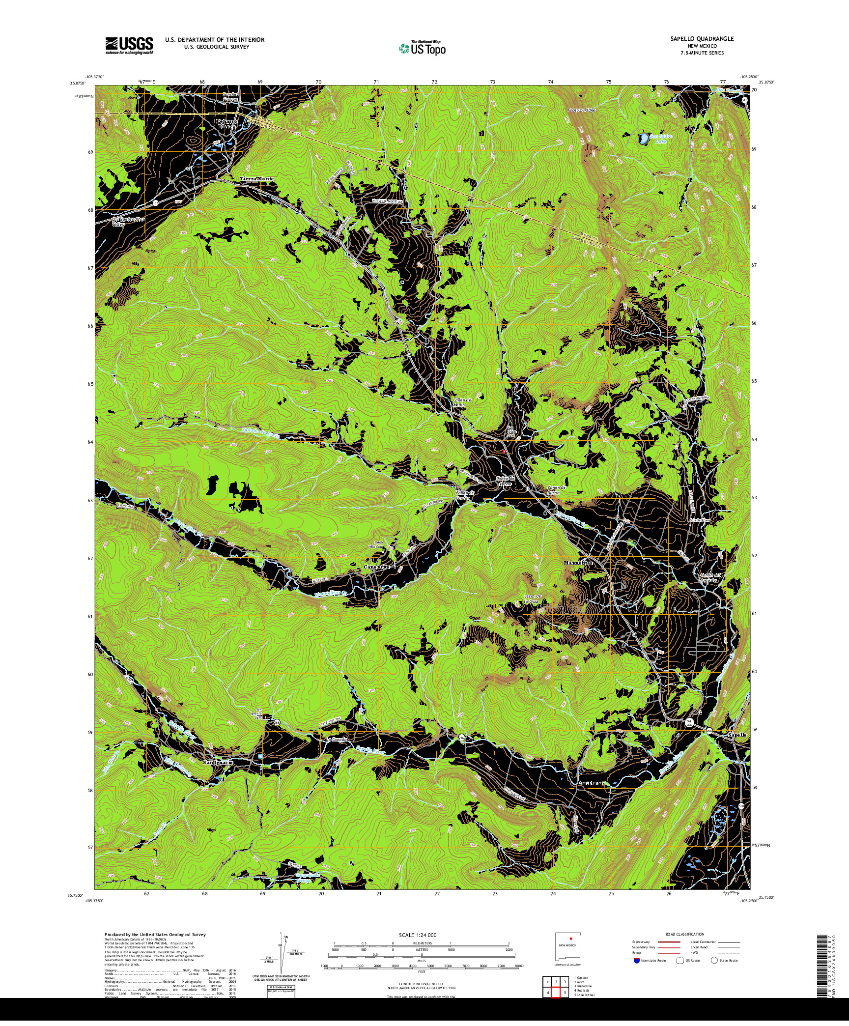 USGS US TOPO 7.5-MINUTE MAP FOR SAPELLO, NM 2020