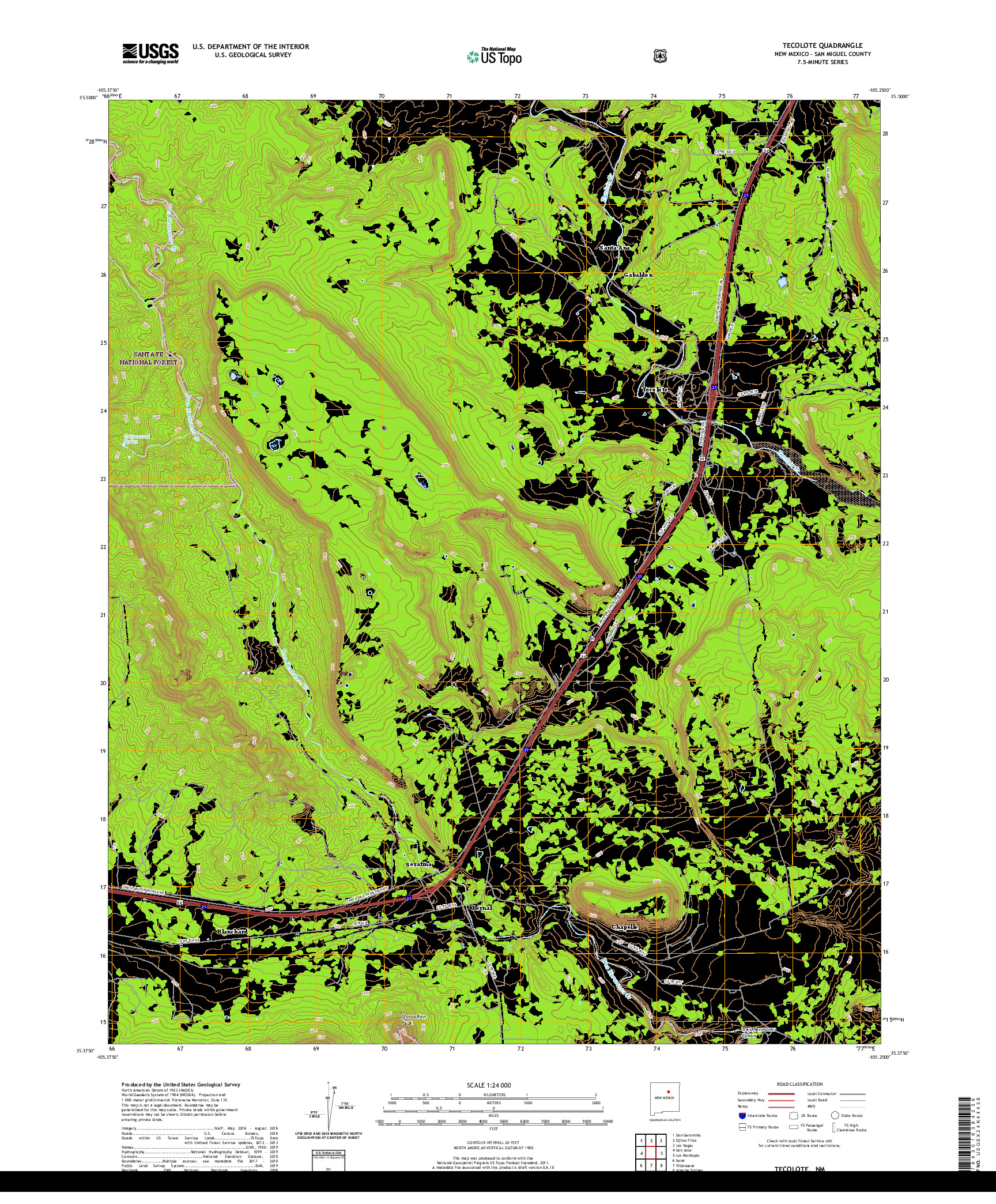 USGS US TOPO 7.5-MINUTE MAP FOR TECOLOTE, NM 2020